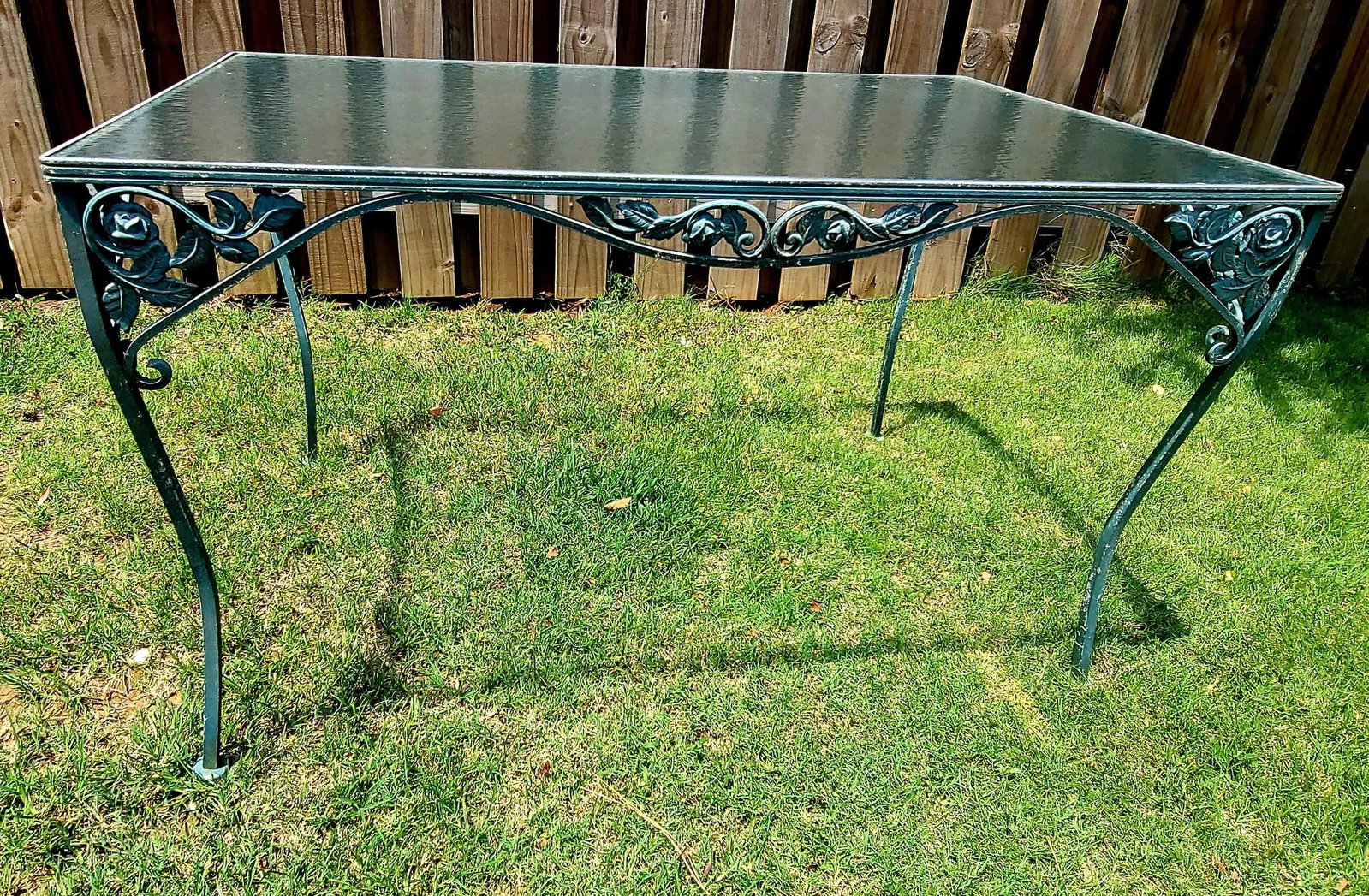 Russel Woodard Orleans Chantilly Rose Garden Patio Dining Set of 4 Chairs & Rectangle Dining Table - 5