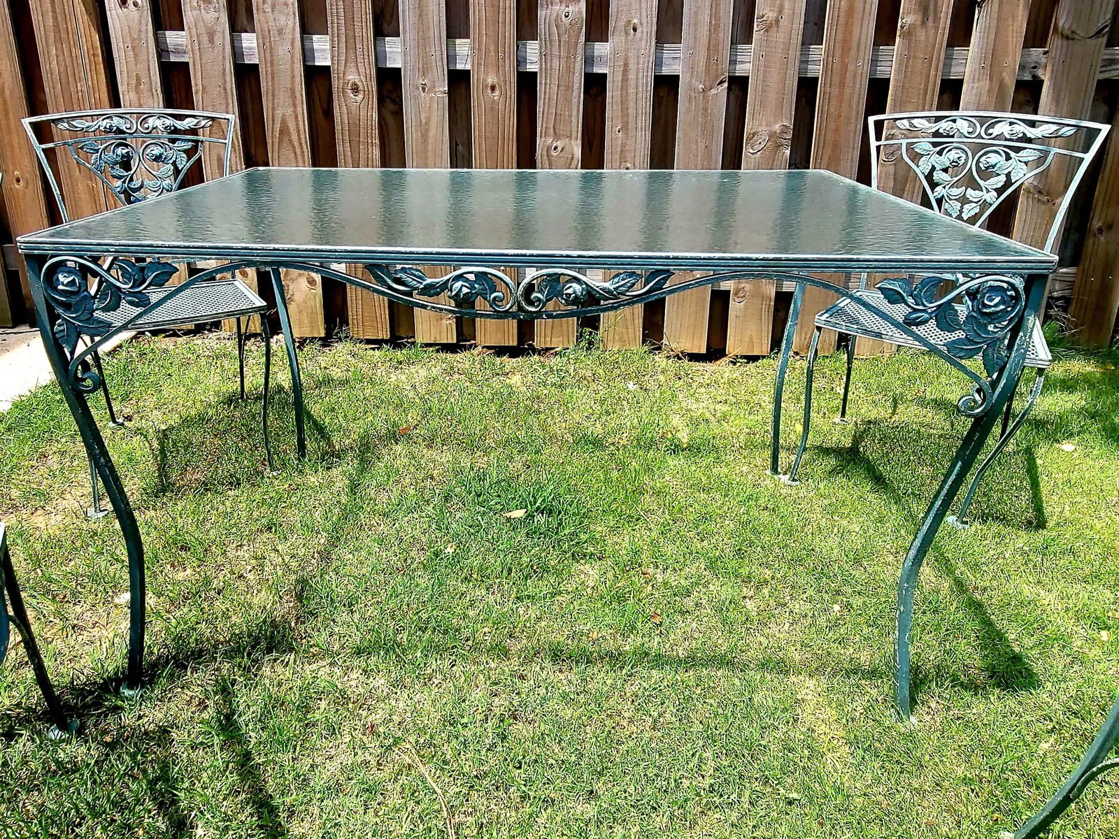 Russel Woodard Orleans Chantilly Rose Garden Patio Dining Set of 4 Chairs & Rectangle Dining Table - 6