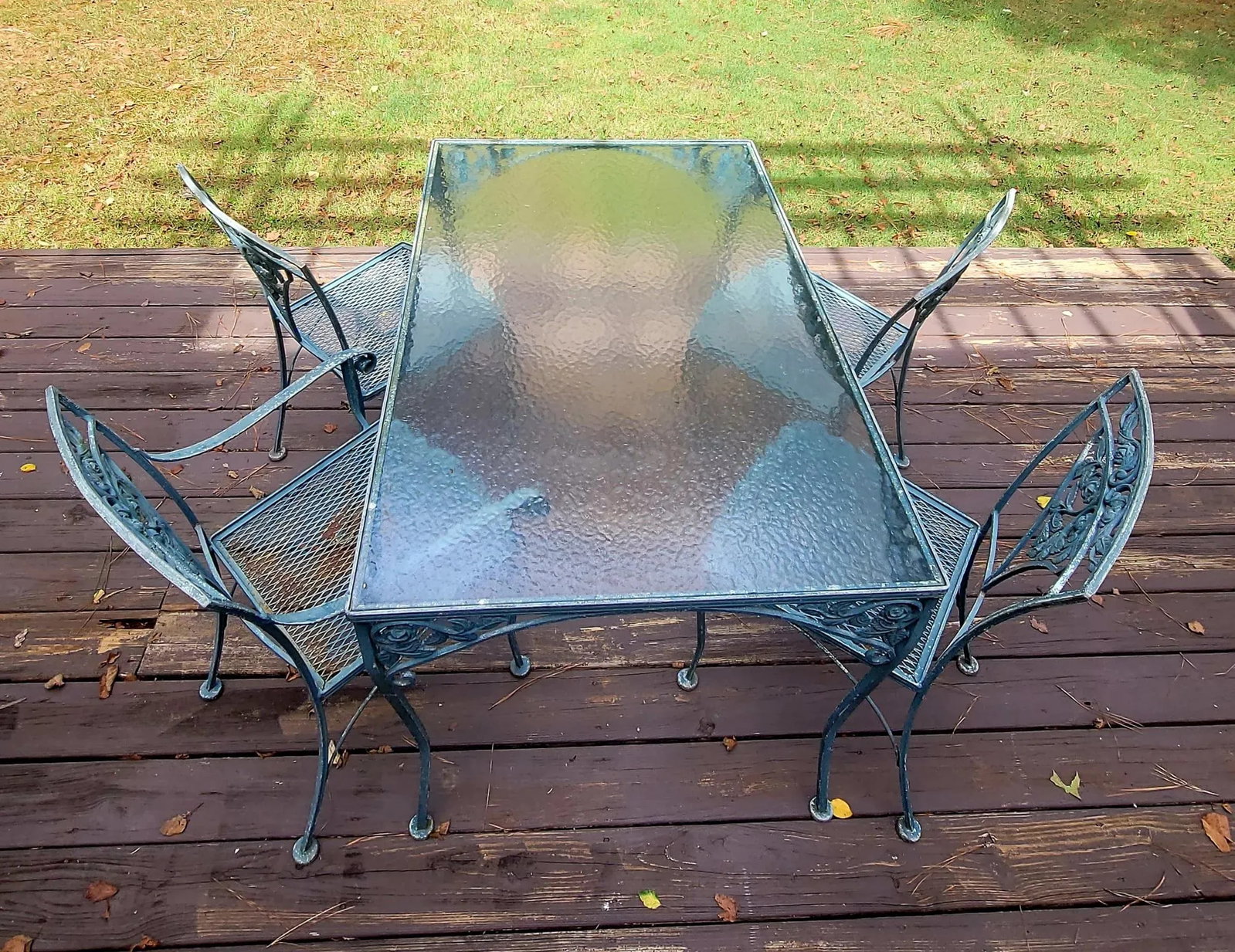 Russel Woodard Orleans Chantilly Rose Garden Patio Dining Set of 4 Chairs & Rectangle Dining Table - 7