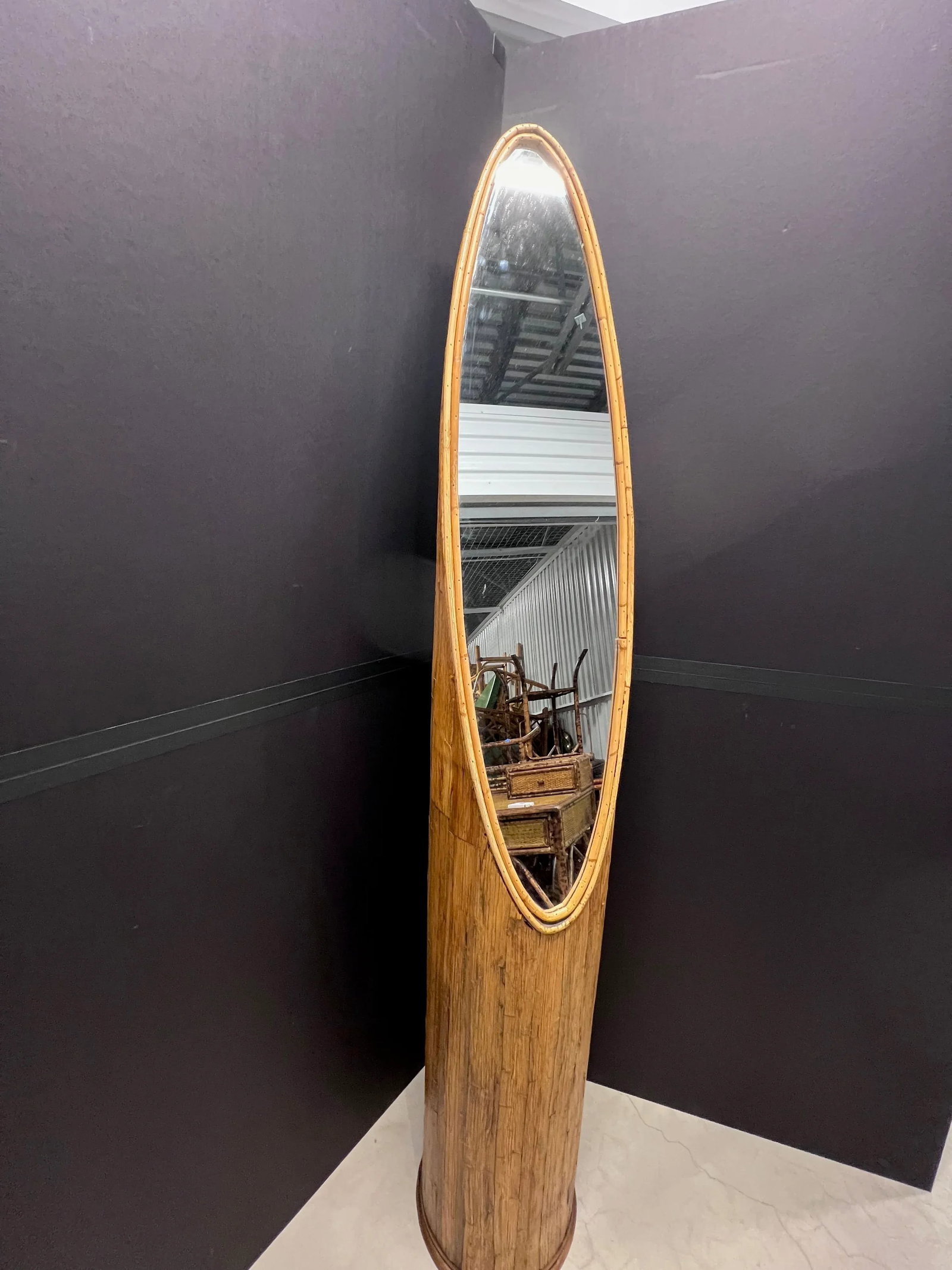 Rattan/Bamboo Lipstick Floor Mirror - 2
