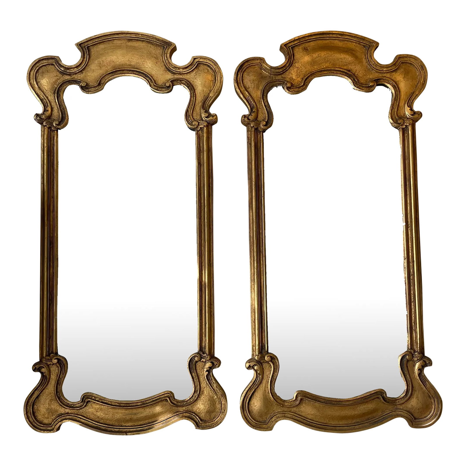 Vintage Gilt Prince Howard French Provincial Hollywood Regency Mirrors, a Pair: RARE Gilt Hollywood Regency Antique Mirrors originally from the Prince Howard Co. in Topeka, KS. There is one crack is the upper left corner of one of them, otherwise in beautiful condition. I think