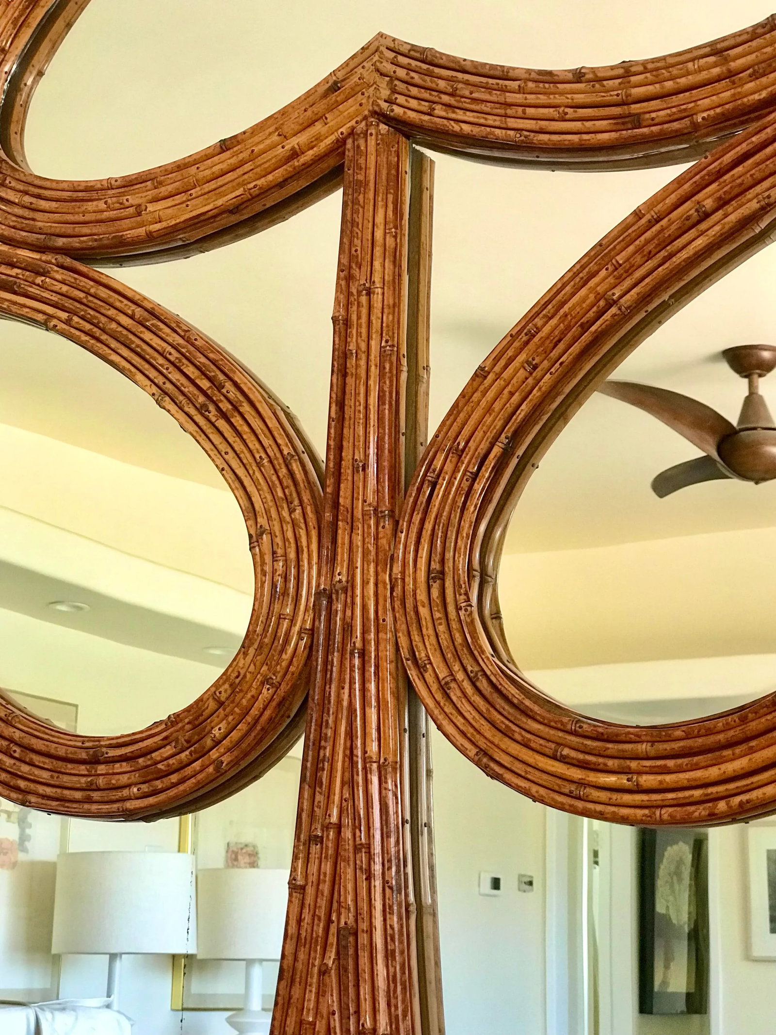 1970's Vivai Del Sud Pencil Reed Rattan Mirrored Screen - 5