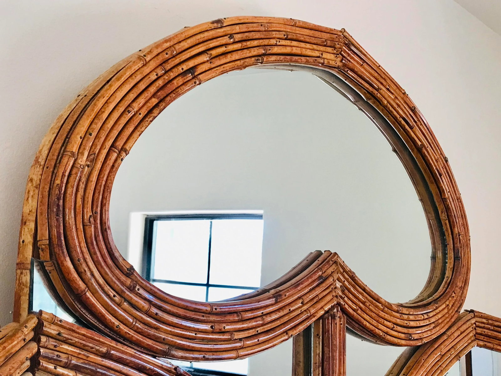 1970's Vivai Del Sud Pencil Reed Rattan Mirrored Screen - 6