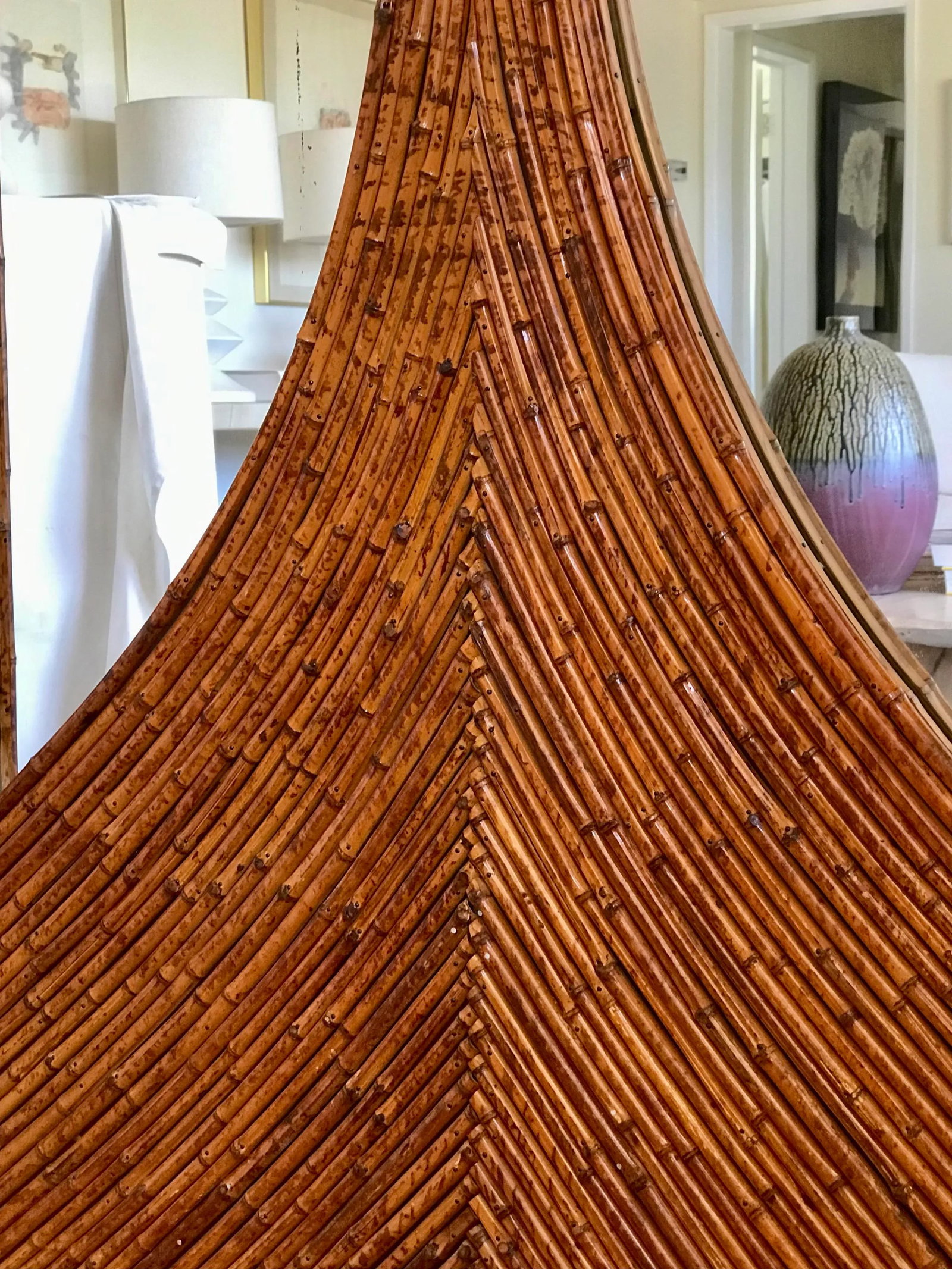 1970's Vivai Del Sud Pencil Reed Rattan Mirrored Screen - 9