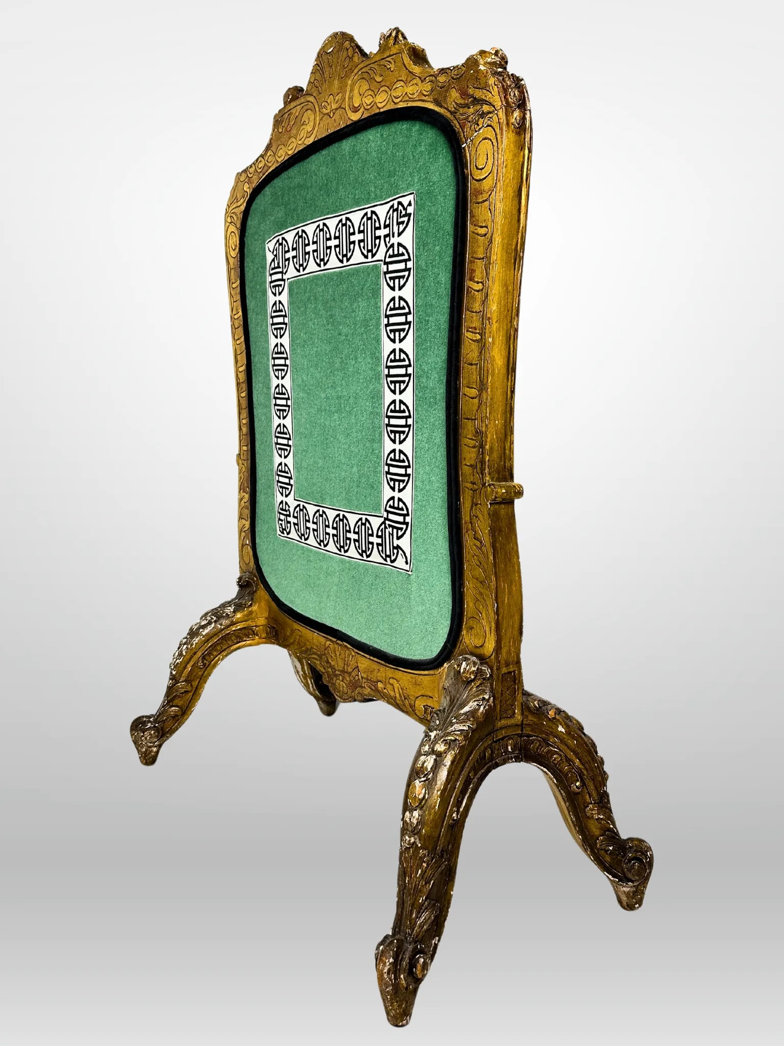 Antique French 19th Century Carved Fire Screen Upholstered in Gaston Y Daniela Linen - 3