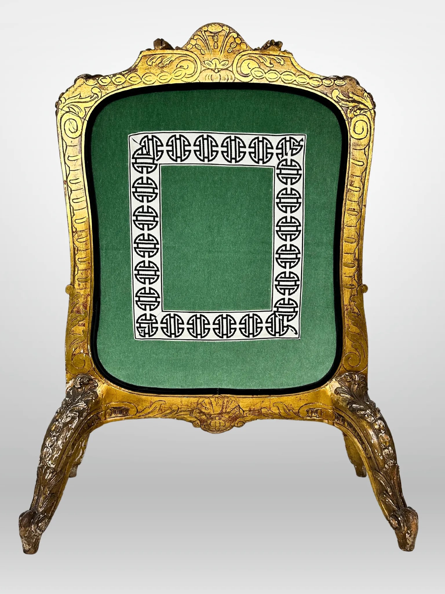 Antique French 19th Century Carved Fire Screen Upholstered in Gaston Y Daniela Linen - 4