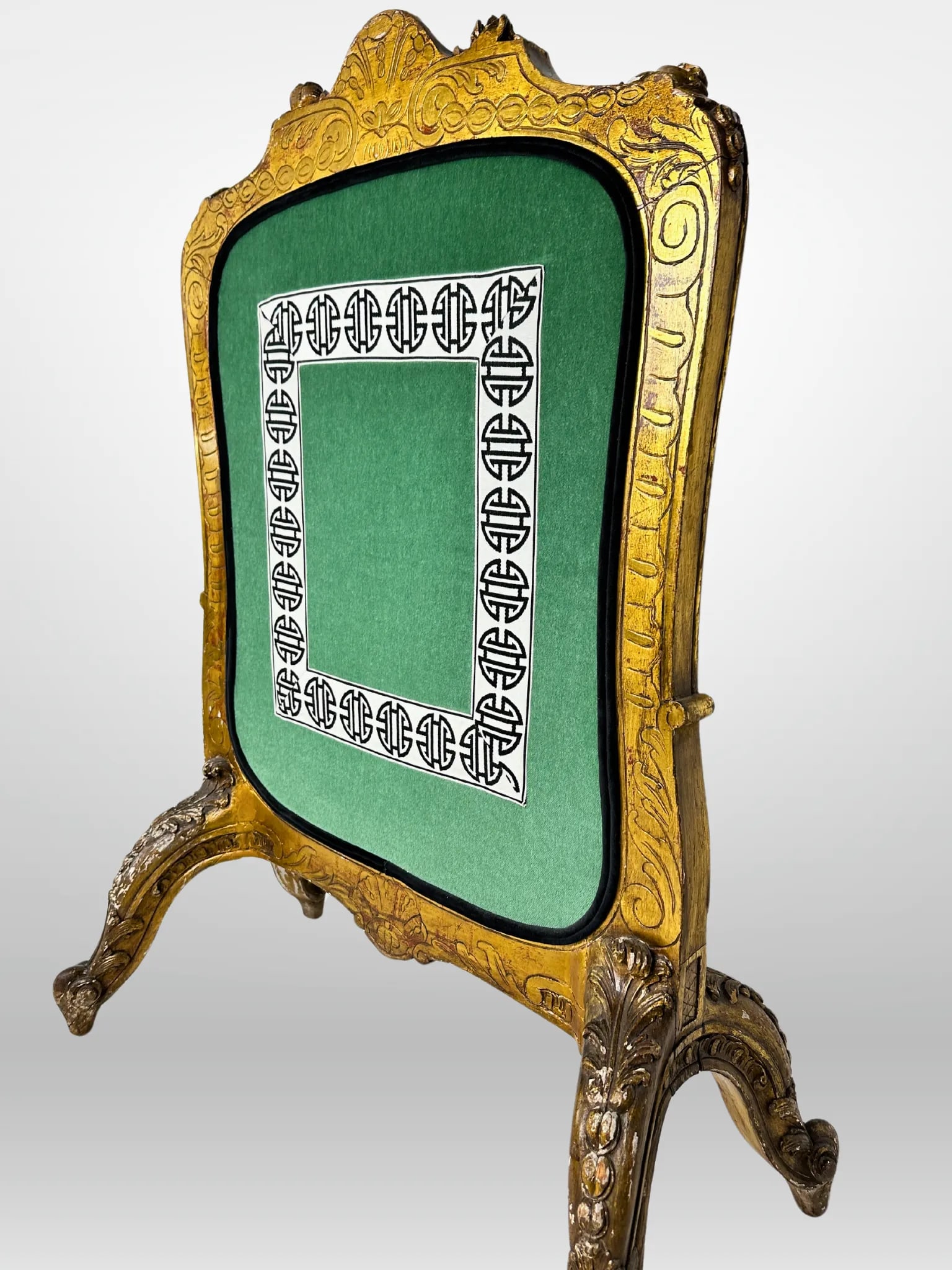 Antique French 19th Century Carved Fire Screen Upholstered in Gaston Y Daniela Linen - 5