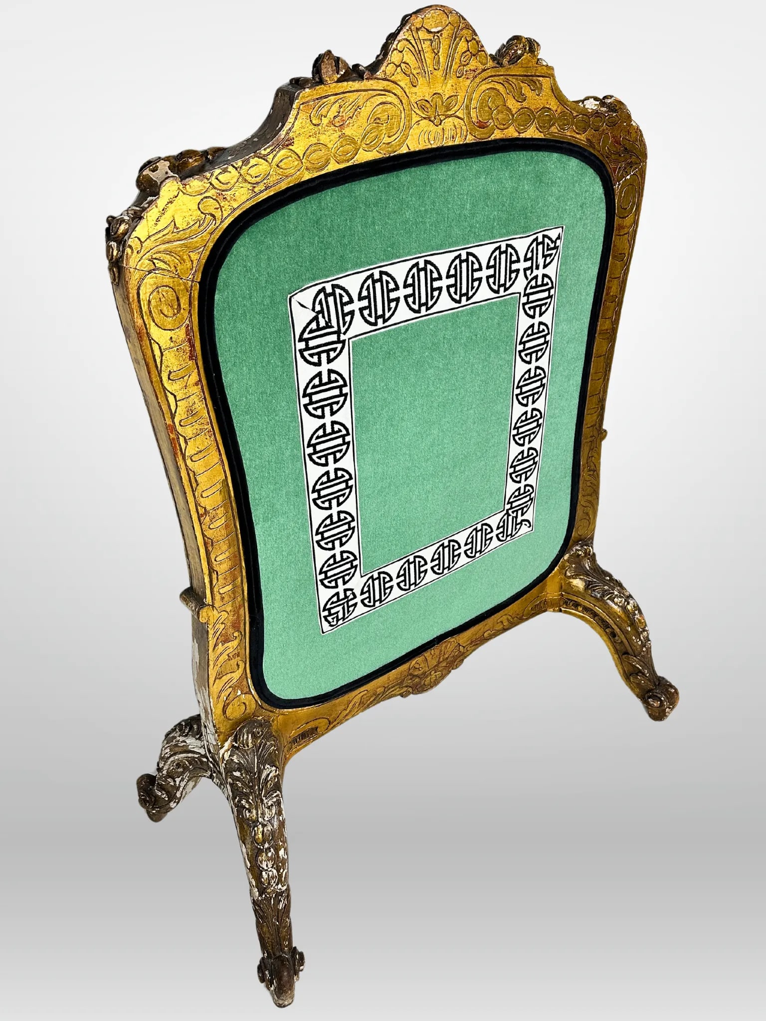 Antique French 19th Century Carved Fire Screen Upholstered in Gaston Y Daniela Linen - 6