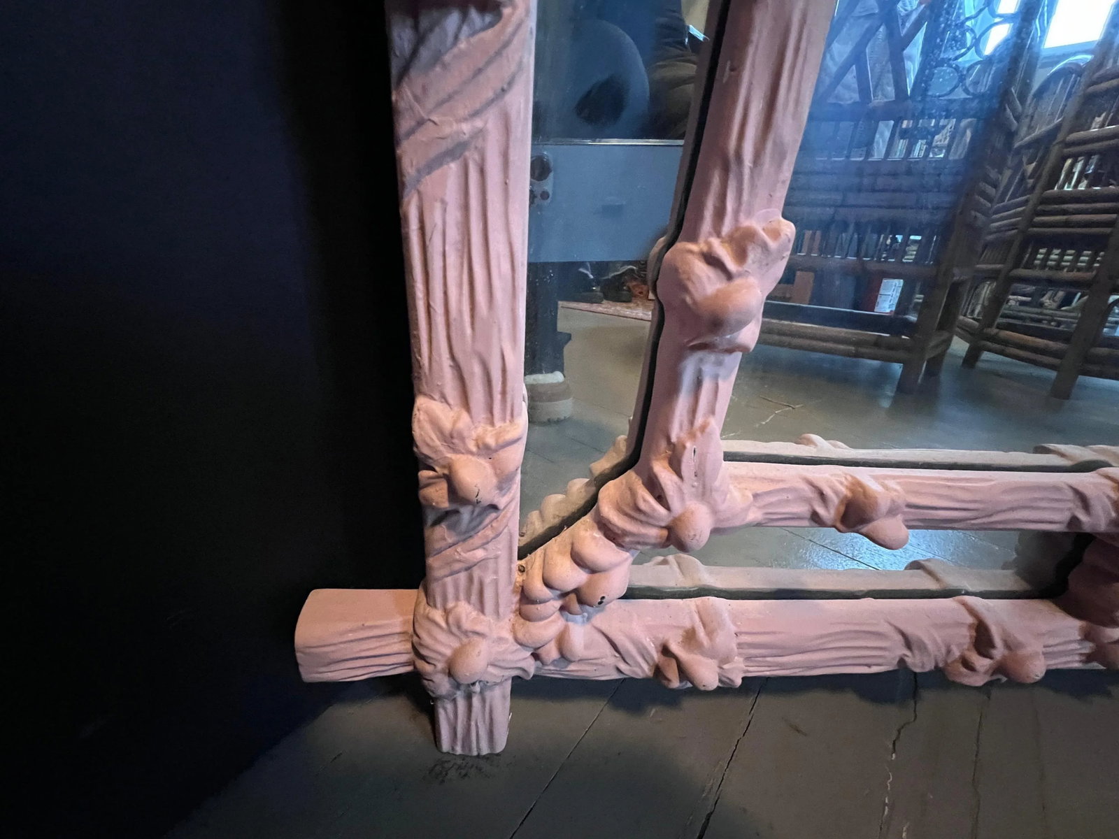 Vintage Hollywood Regency Pink Faux Bois Mirror - 2