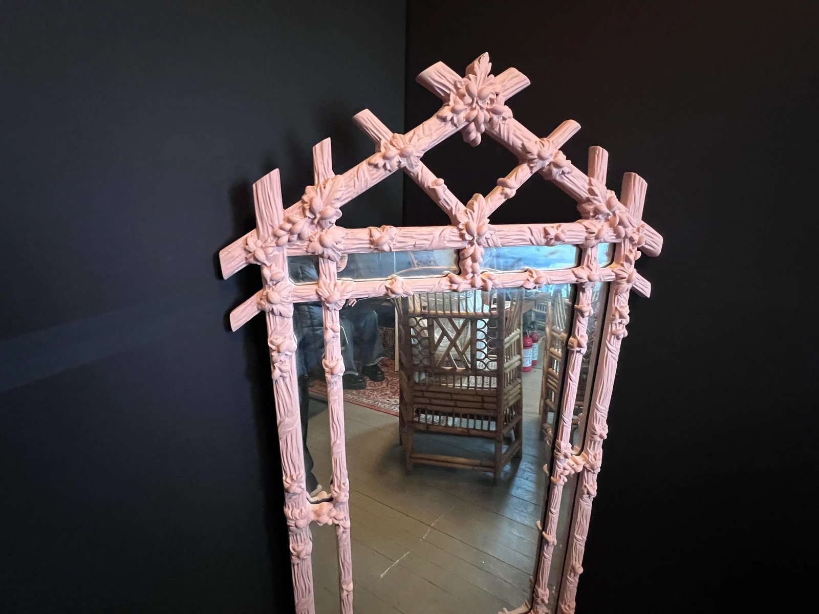 Vintage Hollywood Regency Pink Faux Bois Mirror - 4