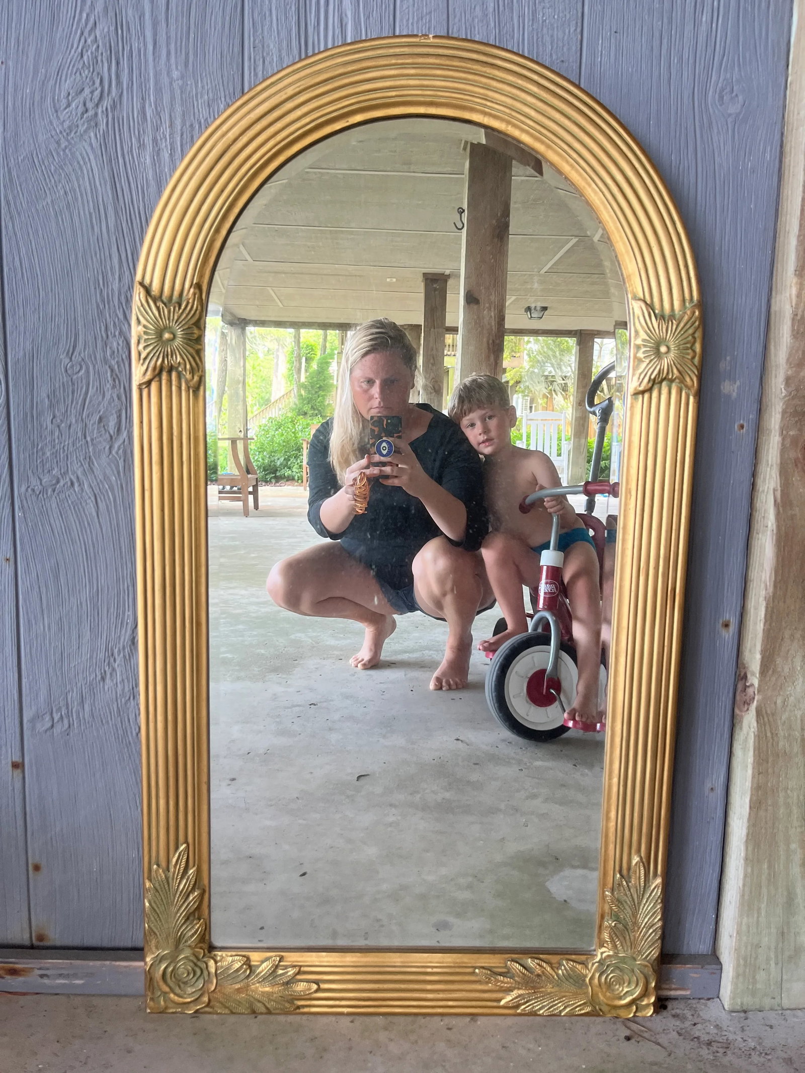 1950's Hollywood Regency Arched Gold Carved Wood Mirror - 8
