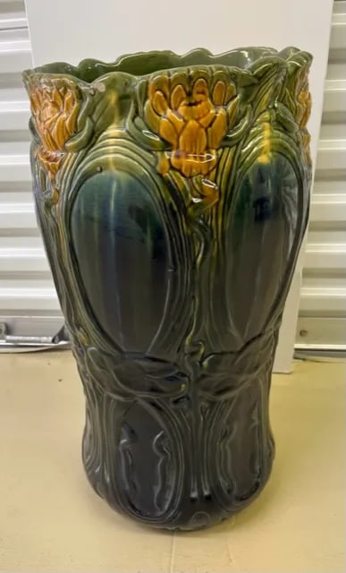 Antique Art Nouveau Majolica Umbrella Stand - 2