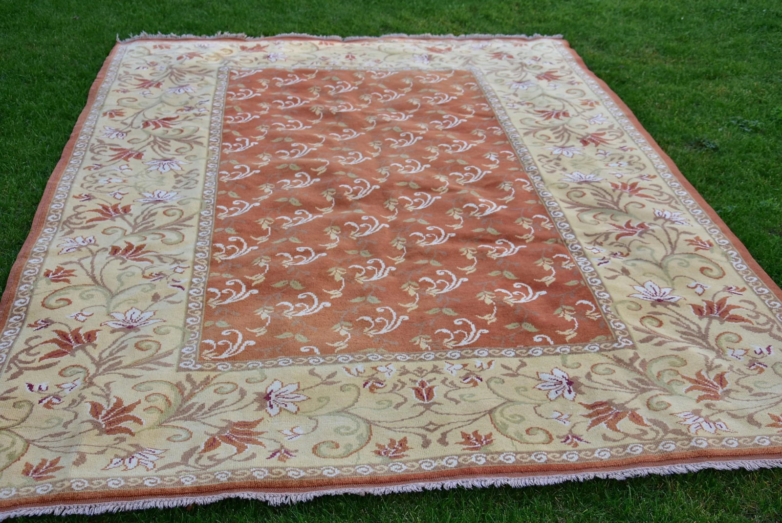 1970s Turkish Handmade Oriental Design Vintage Oushak Wool Area Rug 6.7x9.5 Ft - 3
