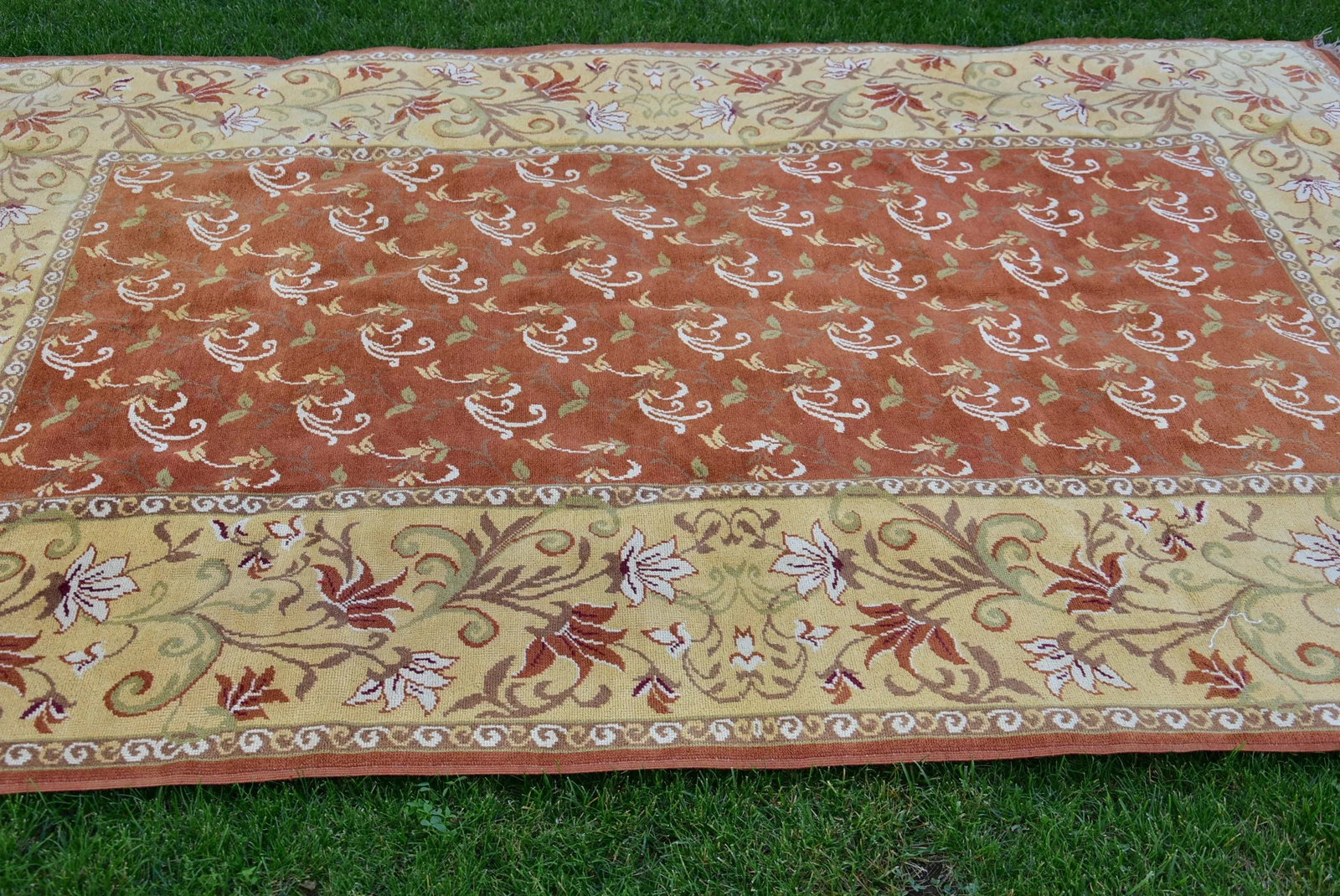 1970s Turkish Handmade Oriental Design Vintage Oushak Wool Area Rug 6.7x9.5 Ft - 4