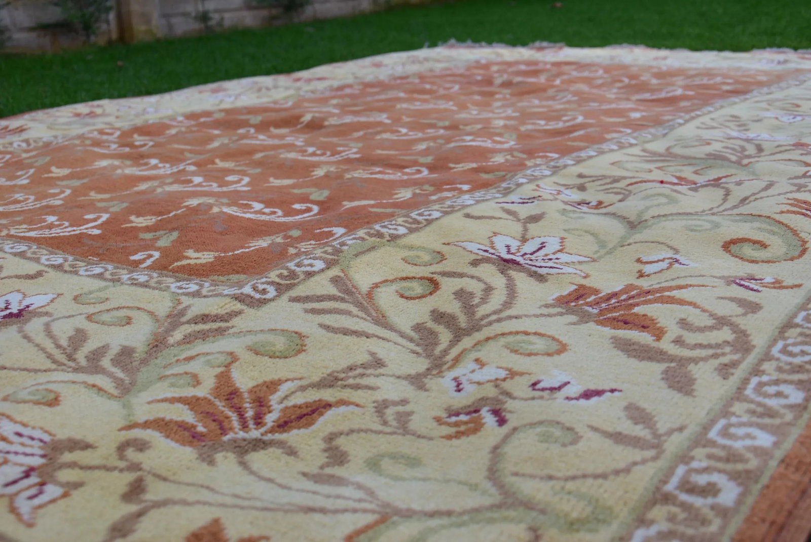 1970s Turkish Handmade Oriental Design Vintage Oushak Wool Area Rug 6.7x9.5 Ft - 5