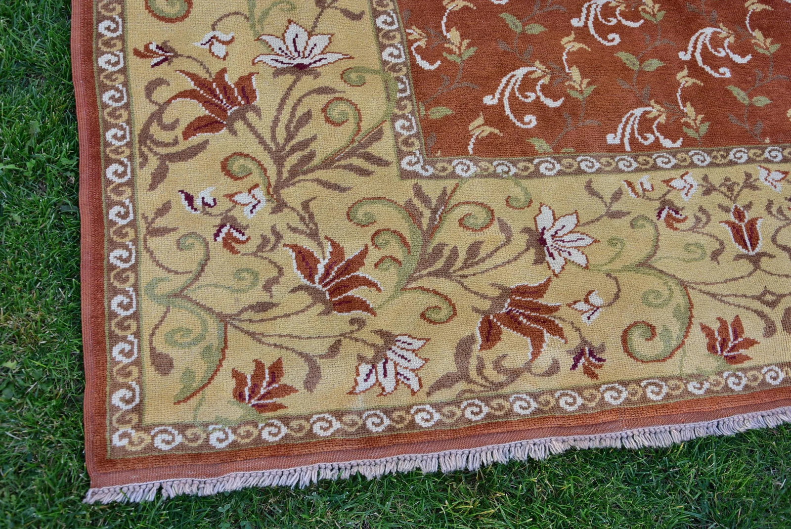 1970s Turkish Handmade Oriental Design Vintage Oushak Wool Area Rug 6.7x9.5 Ft - 6