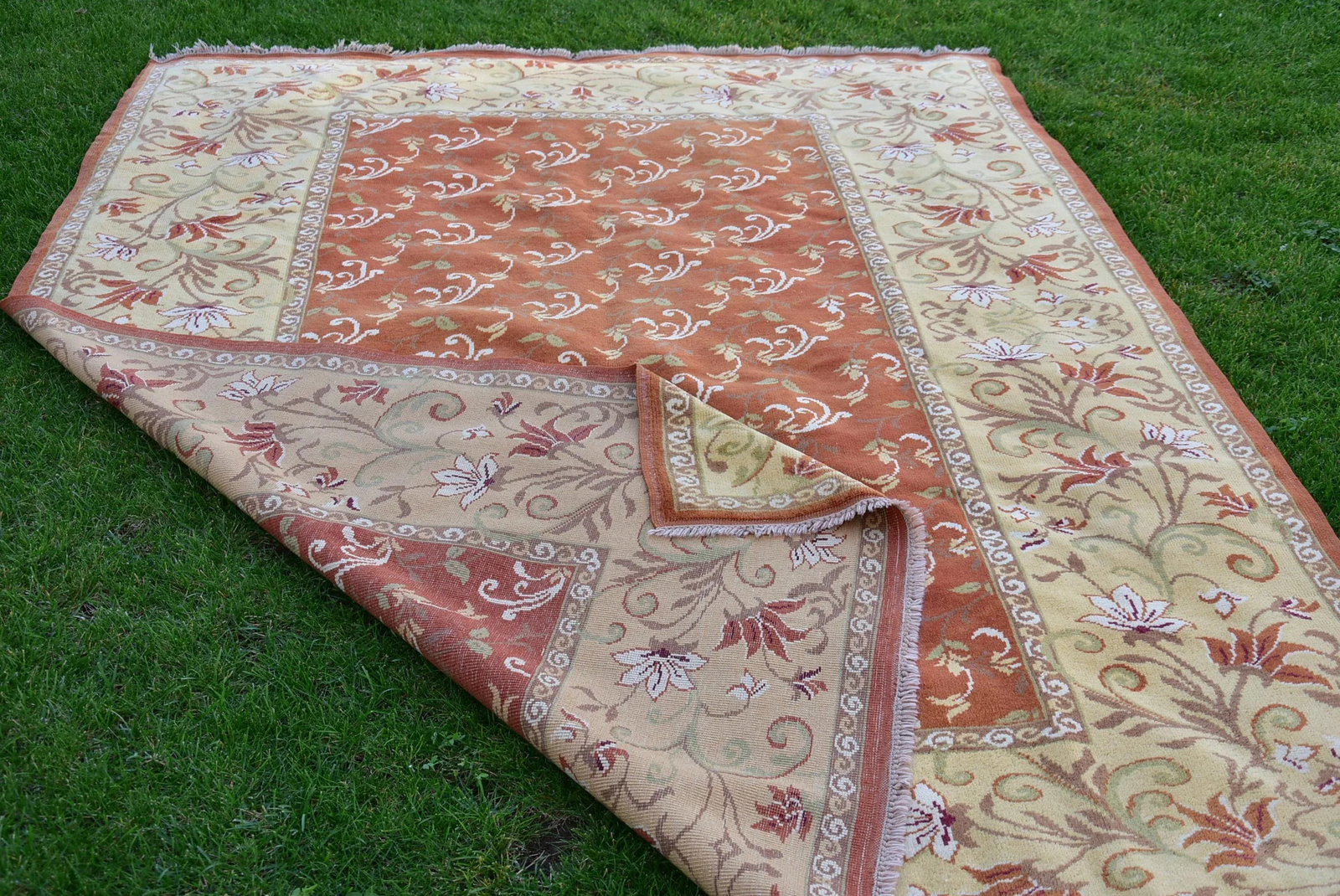 1970s Turkish Handmade Oriental Design Vintage Oushak Wool Area Rug 6.7x9.5 Ft - 7