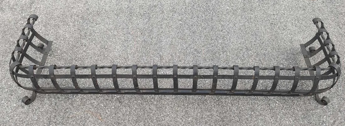 Vintage Scroll Wrought Iron Fireplace Fender Large - 12