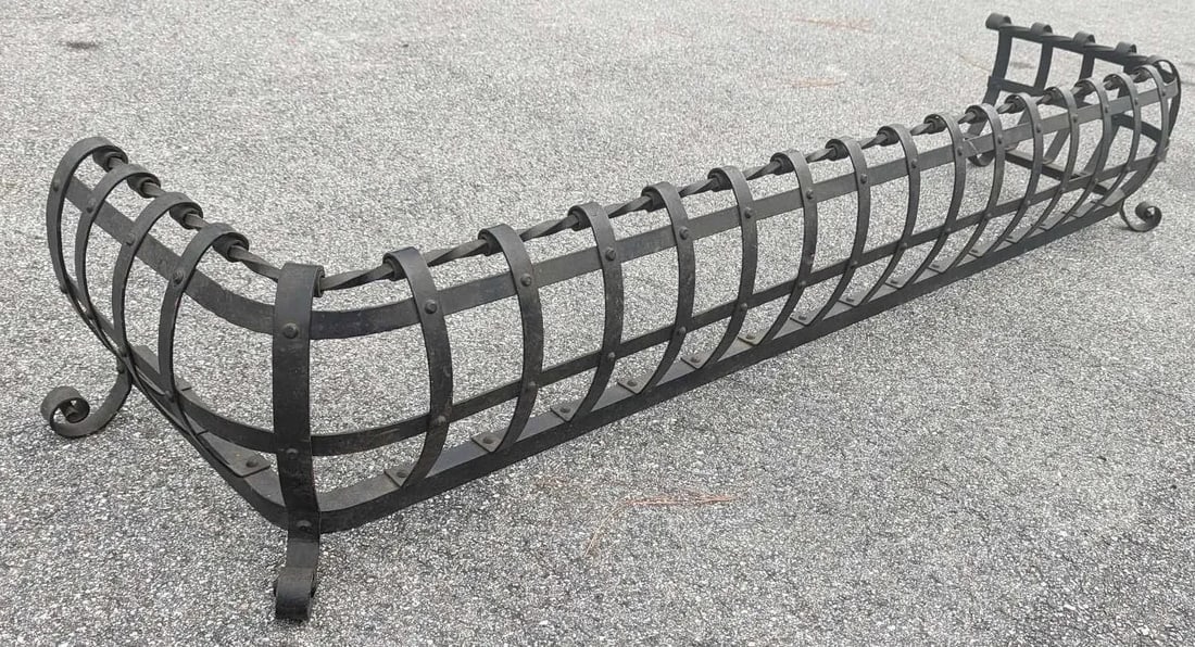 Vintage Scroll Wrought Iron Fireplace Fender Large - 2