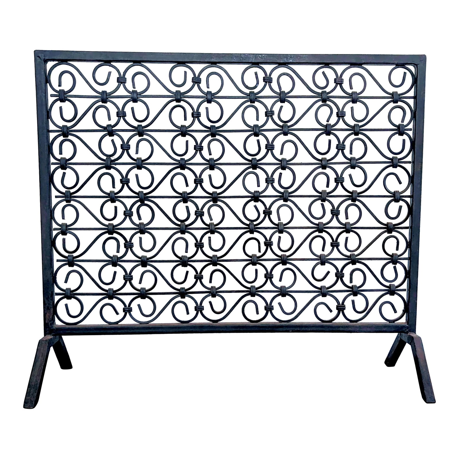 Vintage Spanish Style Black Wrought Iron Fireplace Screen: CORRECTION TO SHIPPING TIME, THIS IS SELLER SHIPPING, ARRIVAL TIME IS 4-10 DAYS FROM PURCHASE DATE. A transitional take of a traditional Spanish wrought iron fireplace screen. It has detailed and