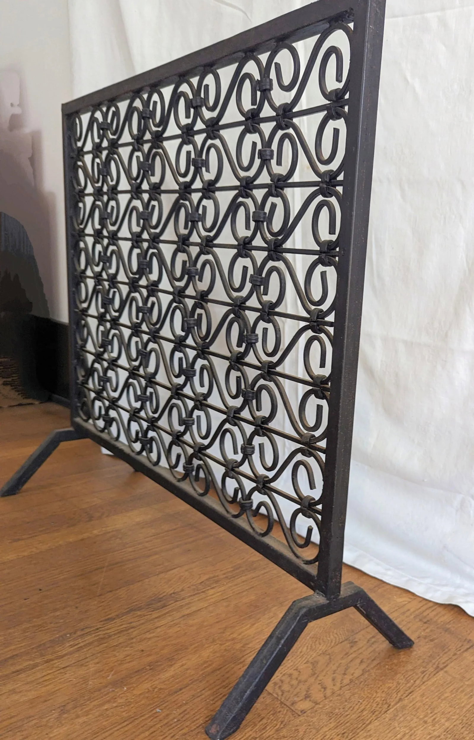 Vintage Spanish Style Black Wrought Iron Fireplace Screen - 2