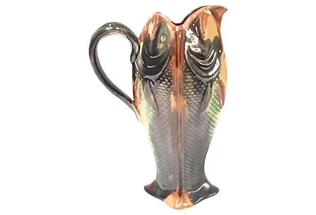 Antique English Majolica Fish Pitcher - 7