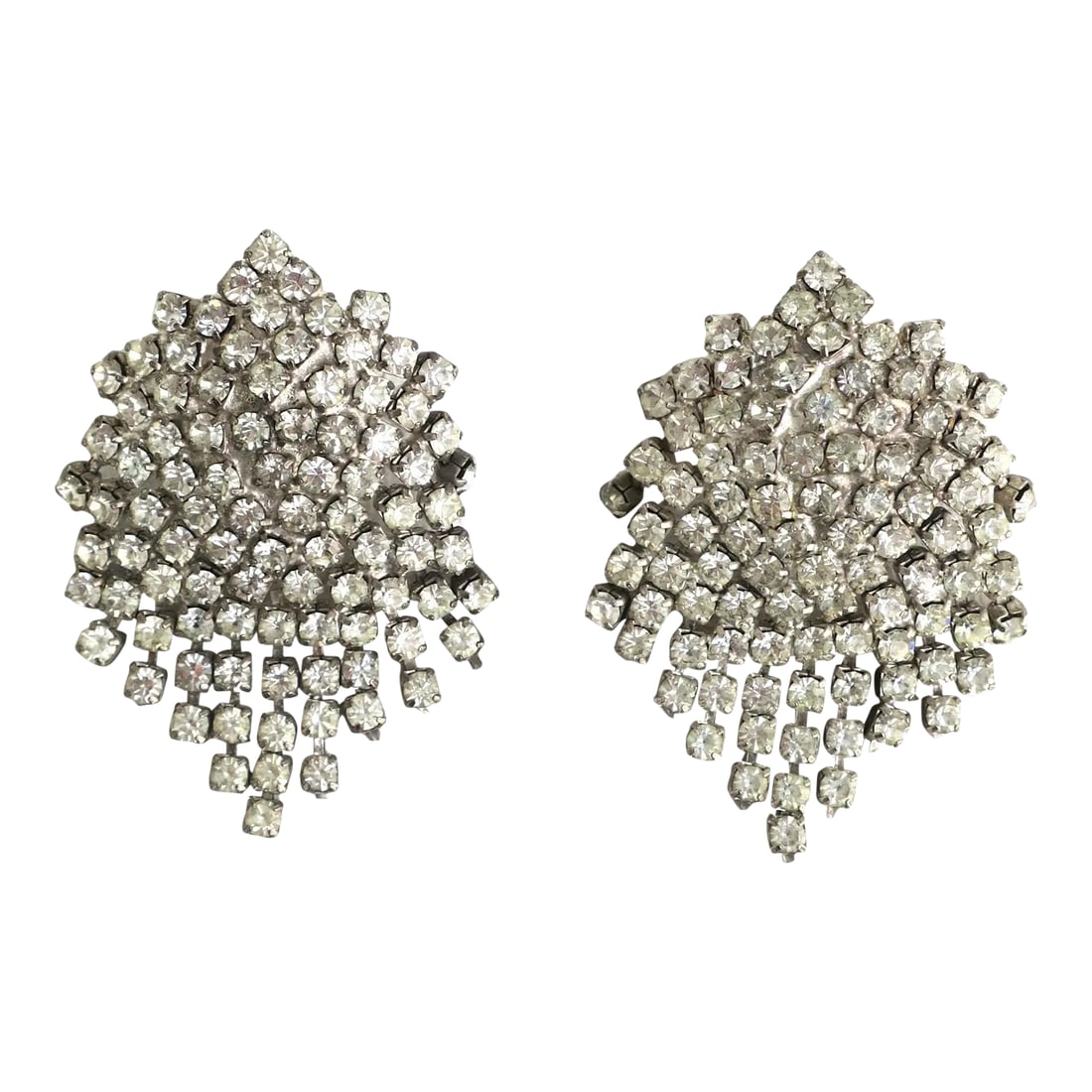 Vintage Faux Diamond Rhinestone Earrings - 2 Pieces: This is part of Chairish's Costume Jewelry assortment. A beautiful pair of vintage faux diamond rhinestone earrings, circa mid-20th century. A chic and special pair that sparkle, dress up or down. Ver