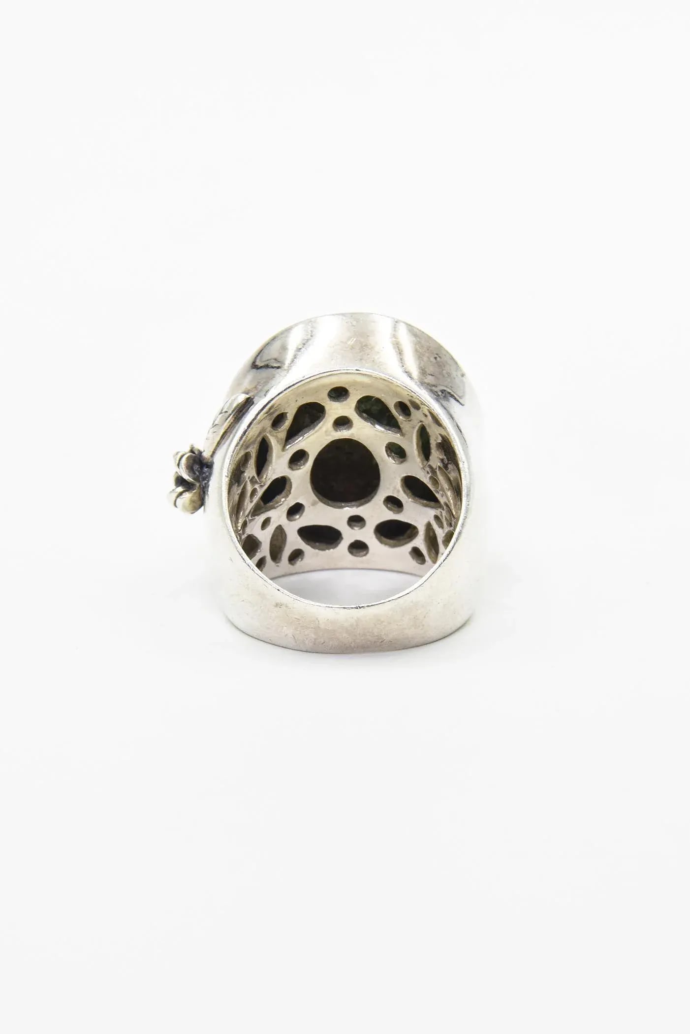 Large Turquoise Sterling Silver Ring With Flower - 11