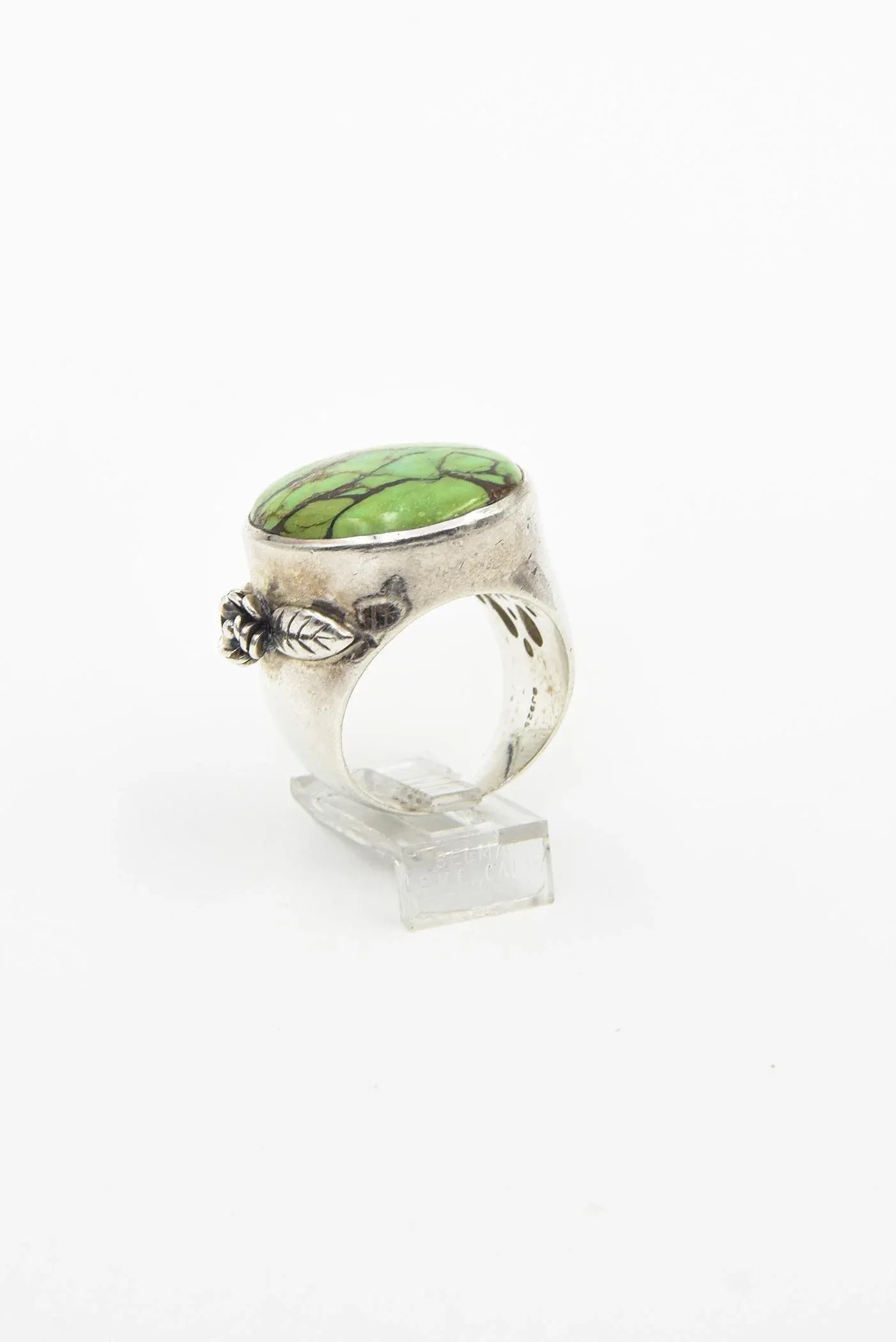 Large Turquoise Sterling Silver Ring With Flower - 6