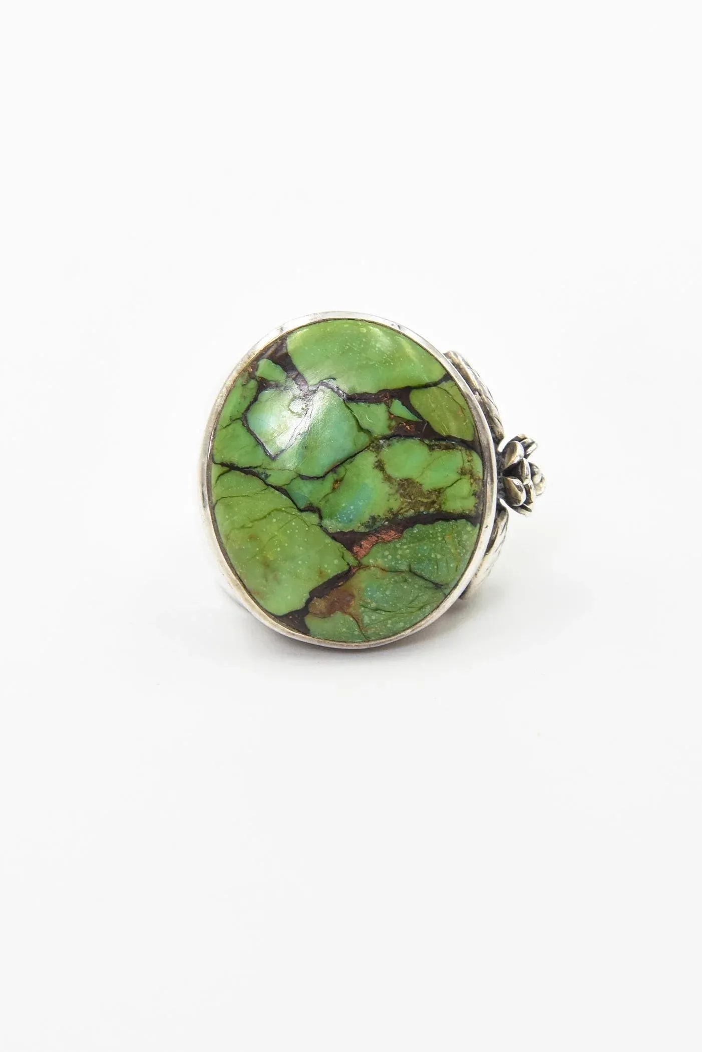 Large Turquoise Sterling Silver Ring With Flower - 9