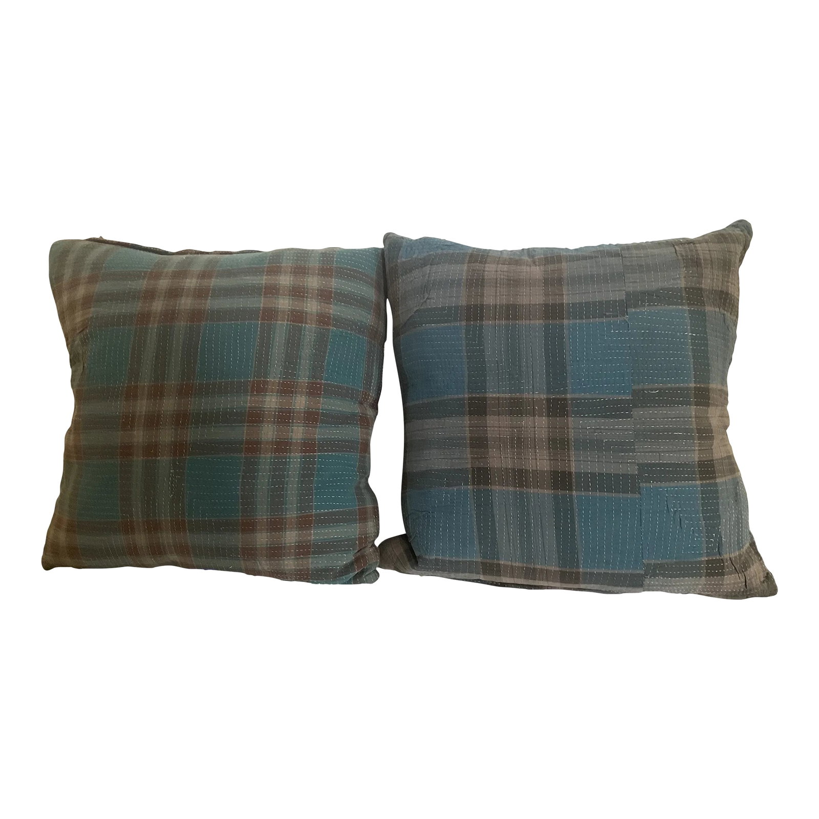 Cisco Brothers Plaid Pillows- Set of 2: A pair of Cisco Brothers plaid pillows with stitching details. Very plush with down filling. Condition: Alterations: Original Condition Unaltered Imperfections: Some Imperfections Condition Notes: