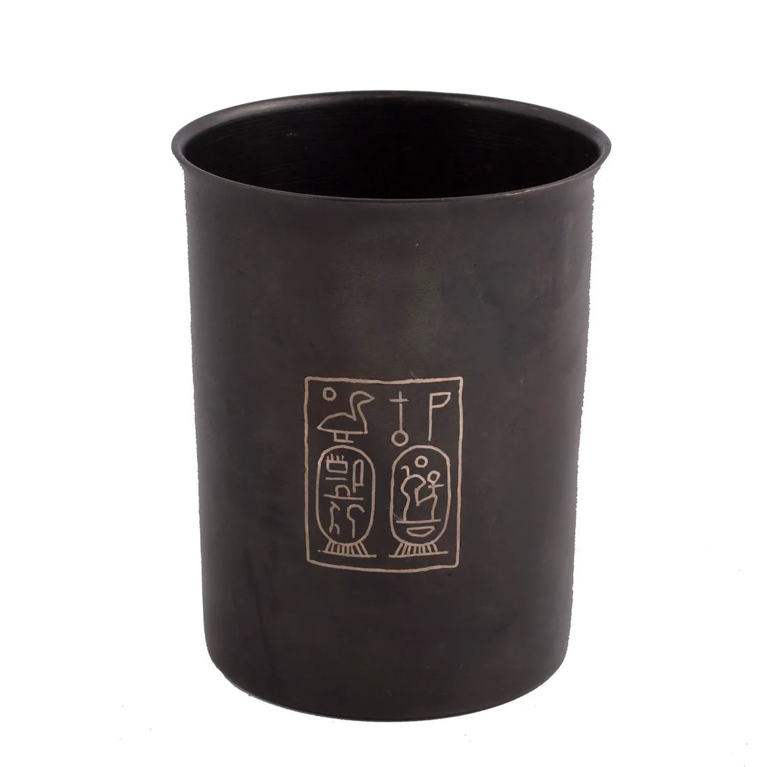 Ancient Egyptian Style Bronze Cup With Silver Inlay - 3