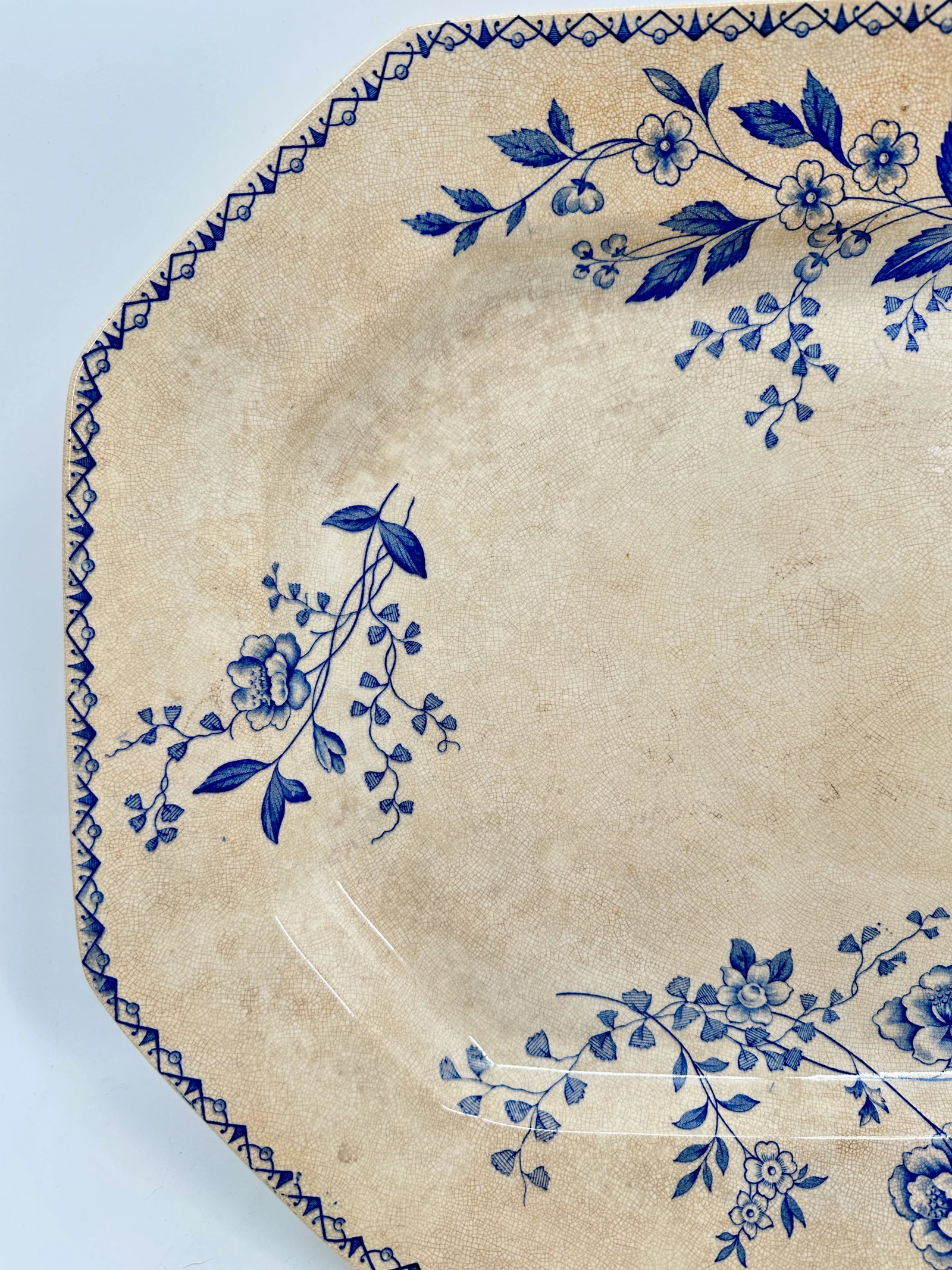 Antique Persian Serving Platter Blue Floral - 2