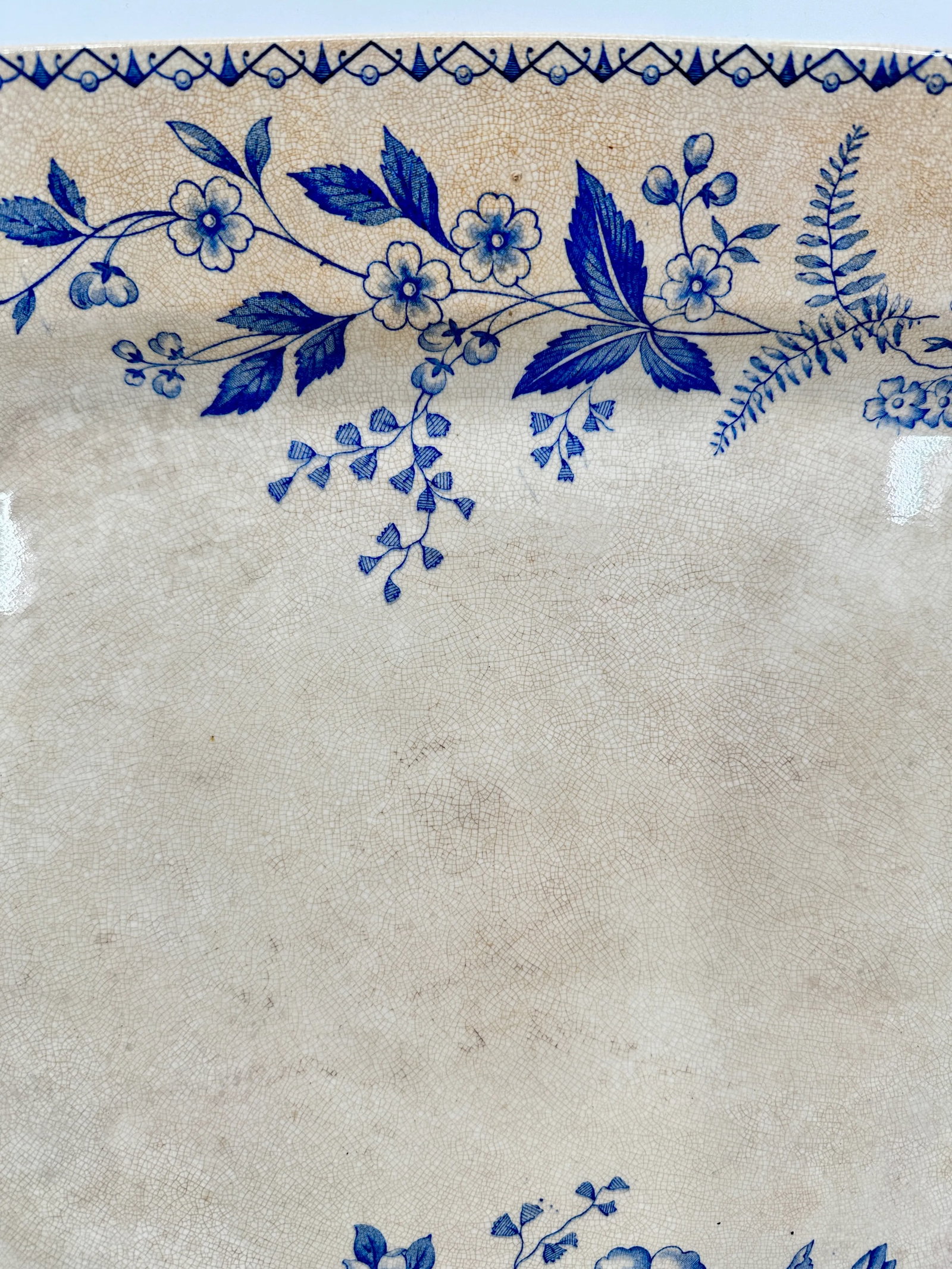 Antique Persian Serving Platter Blue Floral - 3