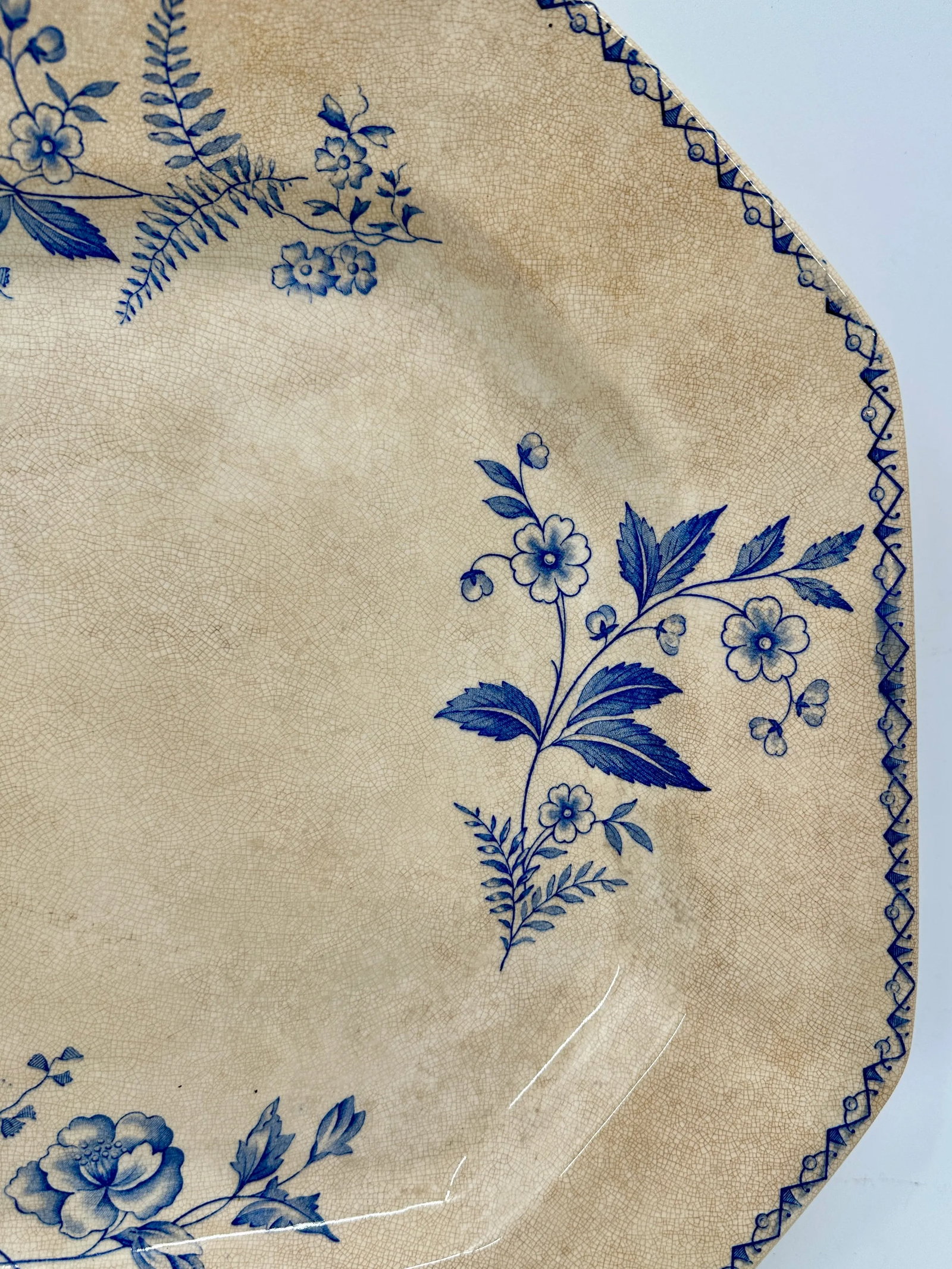 Antique Persian Serving Platter Blue Floral - 4