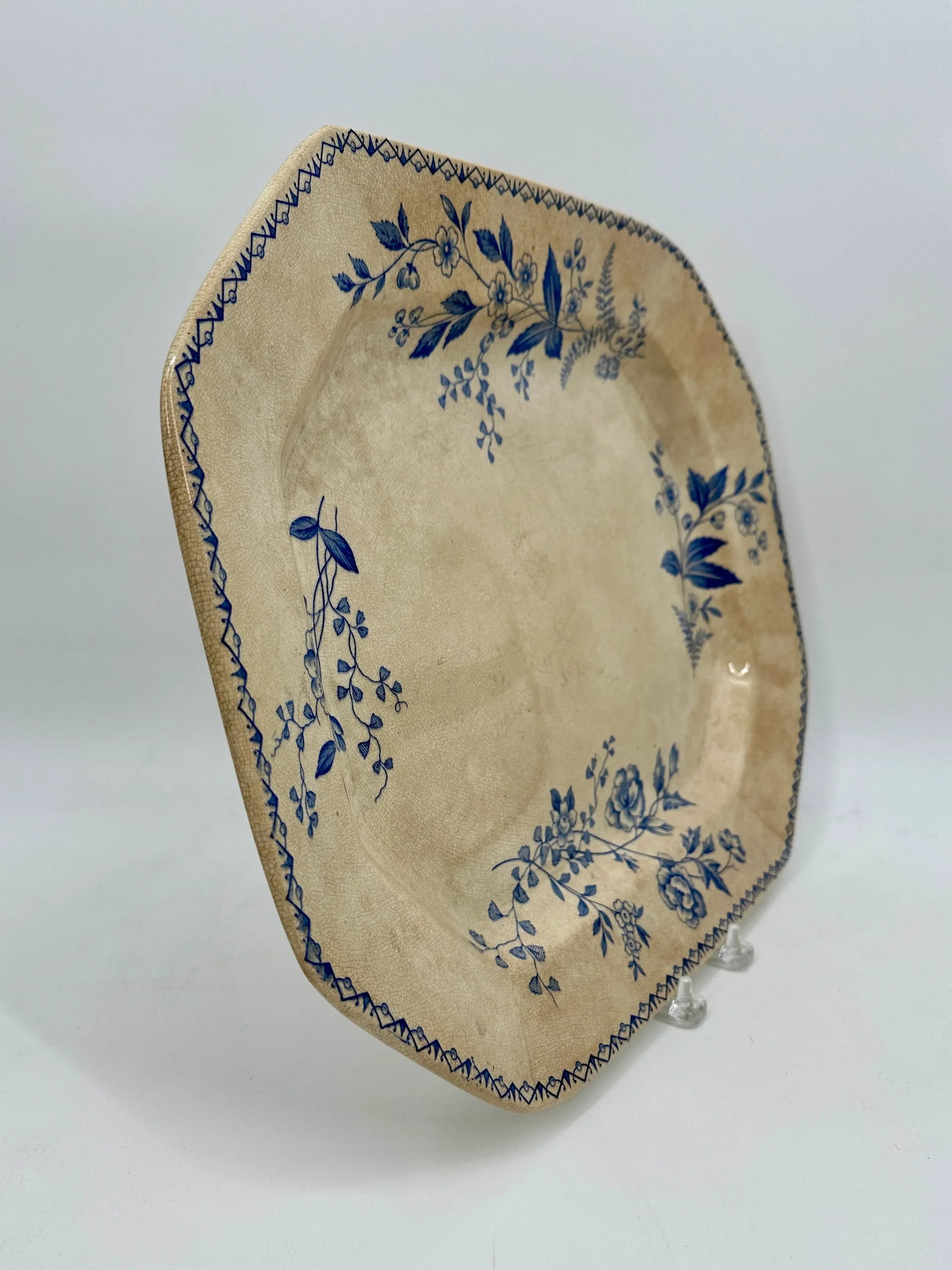 Antique Persian Serving Platter Blue Floral - 5