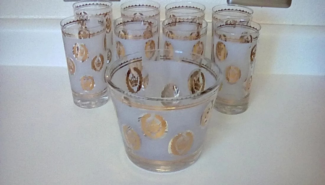 1960's Mid-Century Modern G. Reeves Drinking Glasses and Ice Bucket- 9 Piece Set - 10