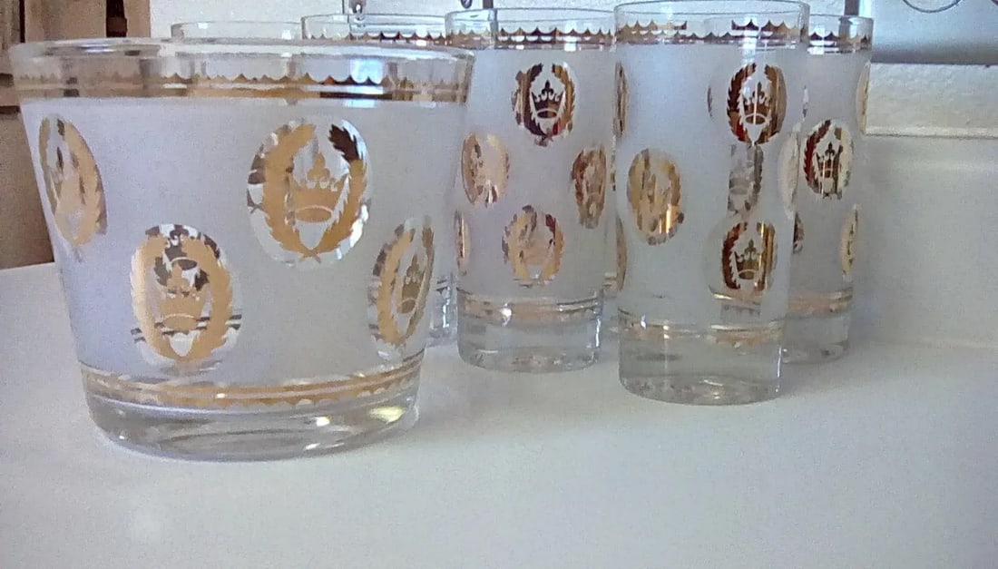 1960's Mid-Century Modern G. Reeves Drinking Glasses and Ice Bucket- 9 Piece Set - 2