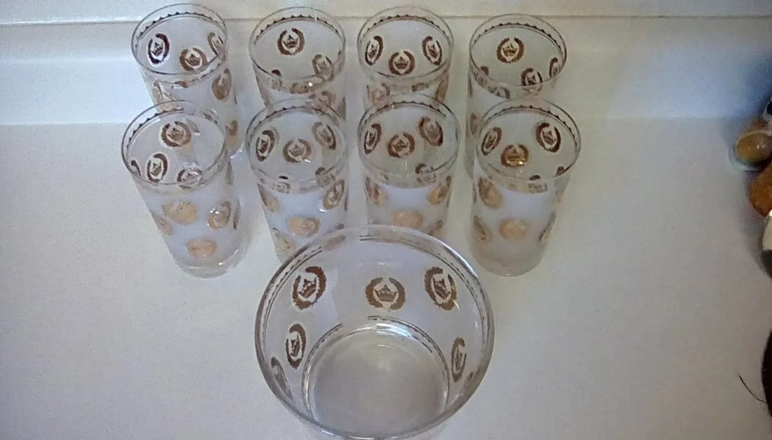 1960's Mid-Century Modern G. Reeves Drinking Glasses and Ice Bucket- 9 Piece Set - 4