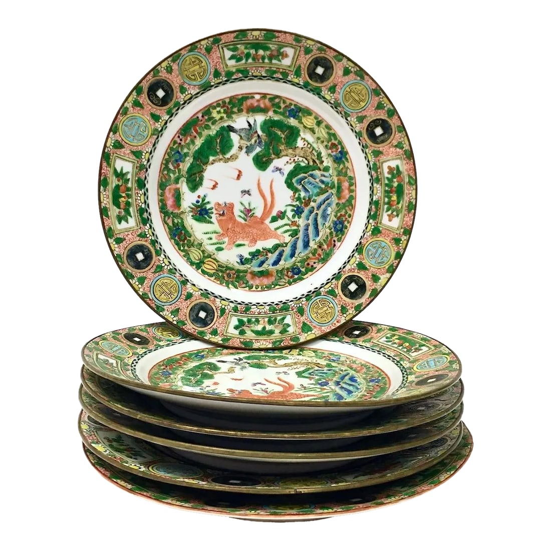 Antique Chinese Famille Rose Dinner Plates,S/6 (1 of 10)