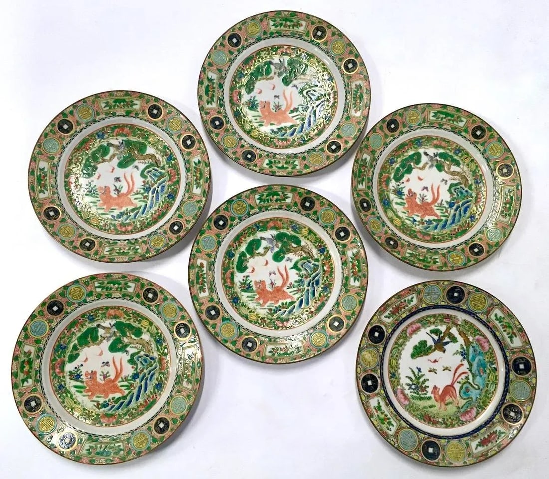 Antique Chinese Famille Rose Dinner Plates,S/6 - 3
