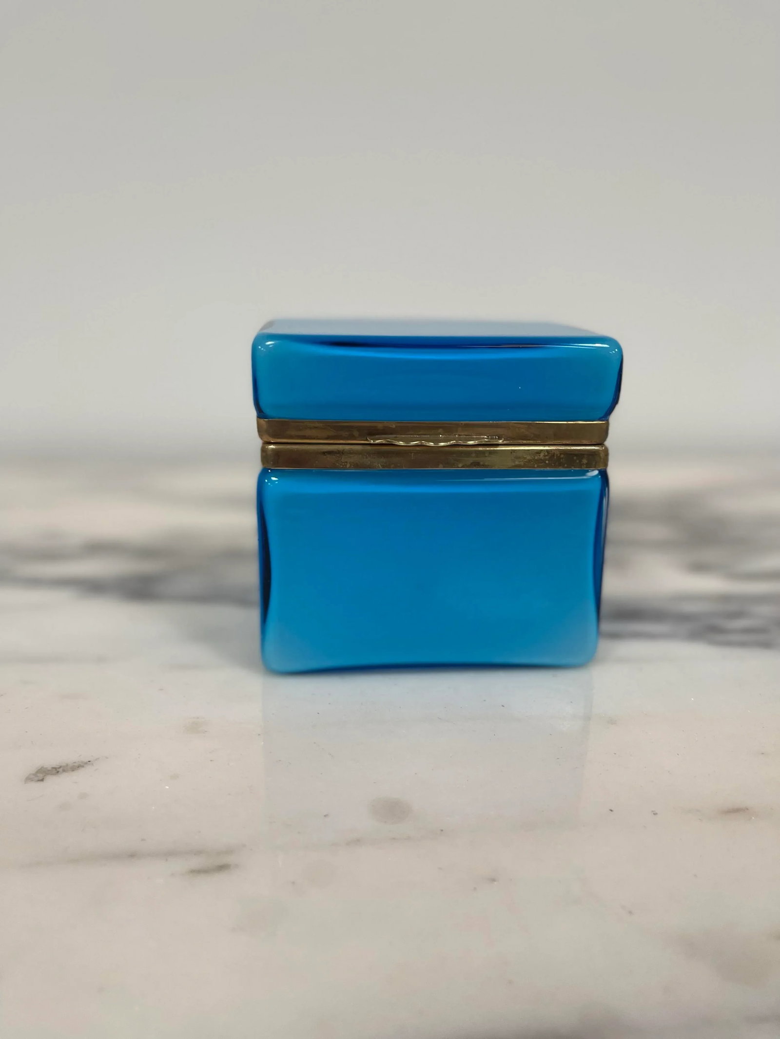 1950s Modern Murano Blue Art Glass Ormulo Brass Casket Box - 10