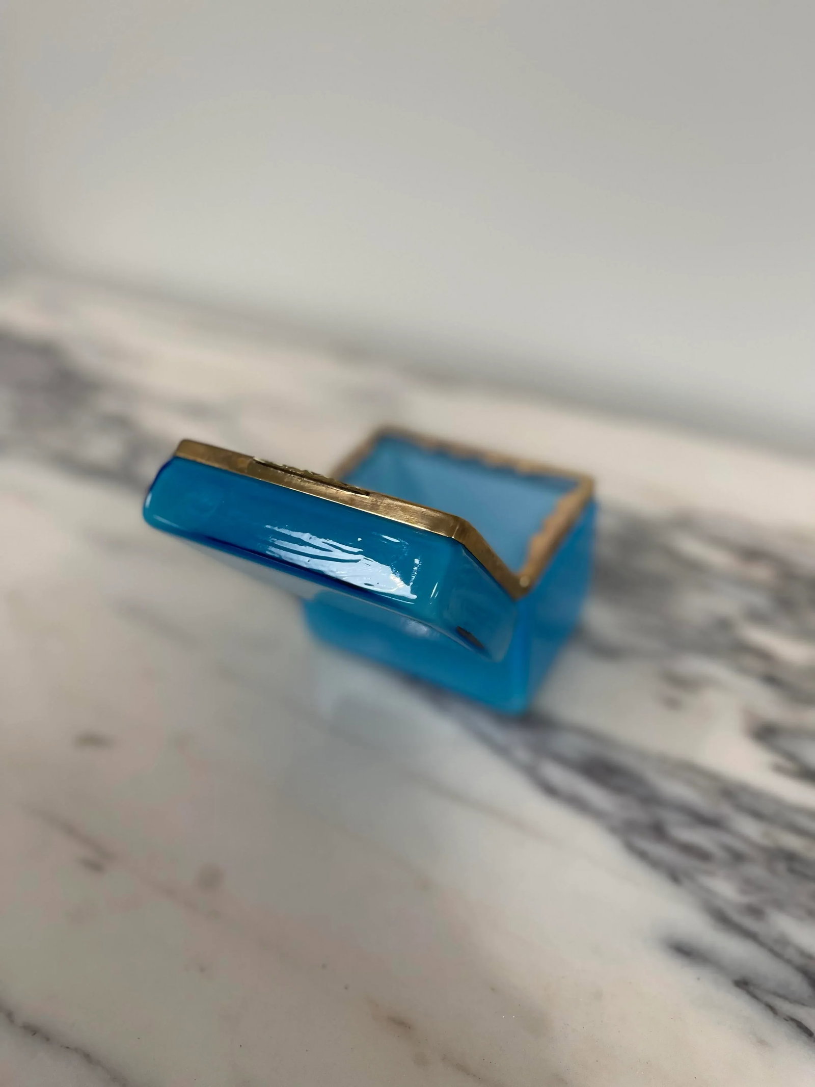 1950s Modern Murano Blue Art Glass Ormulo Brass Casket Box - 11