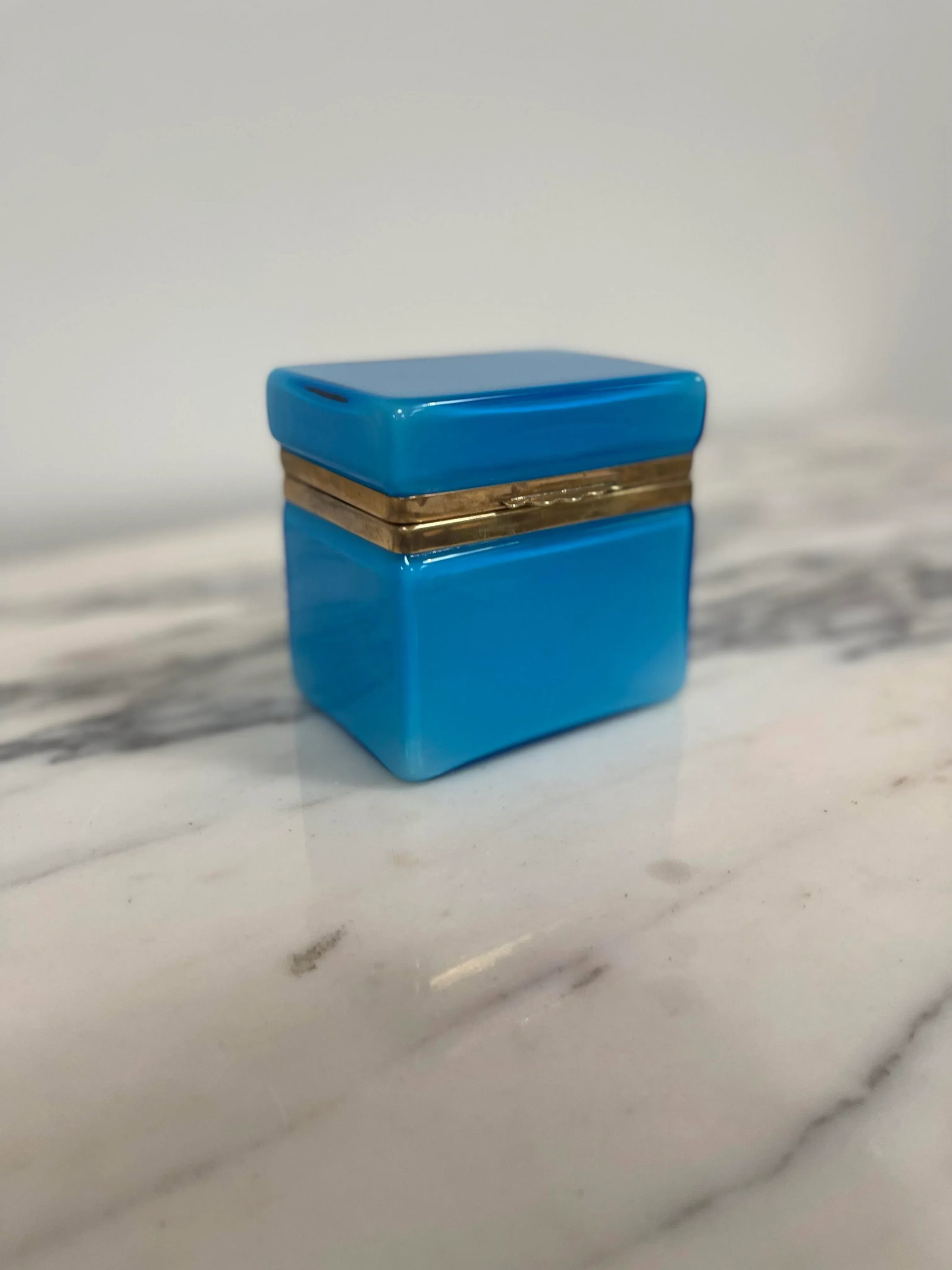 1950s Modern Murano Blue Art Glass Ormulo Brass Casket Box - 12