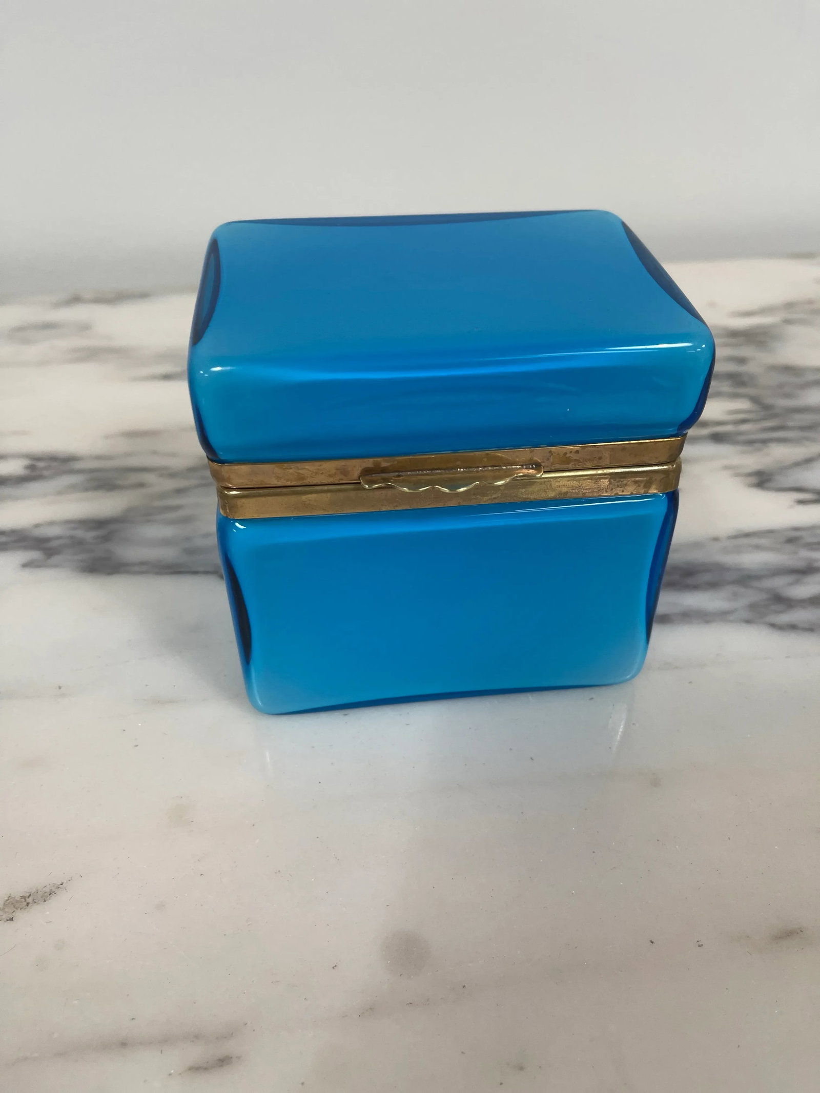 1950s Modern Murano Blue Art Glass Ormulo Brass Casket Box - 5