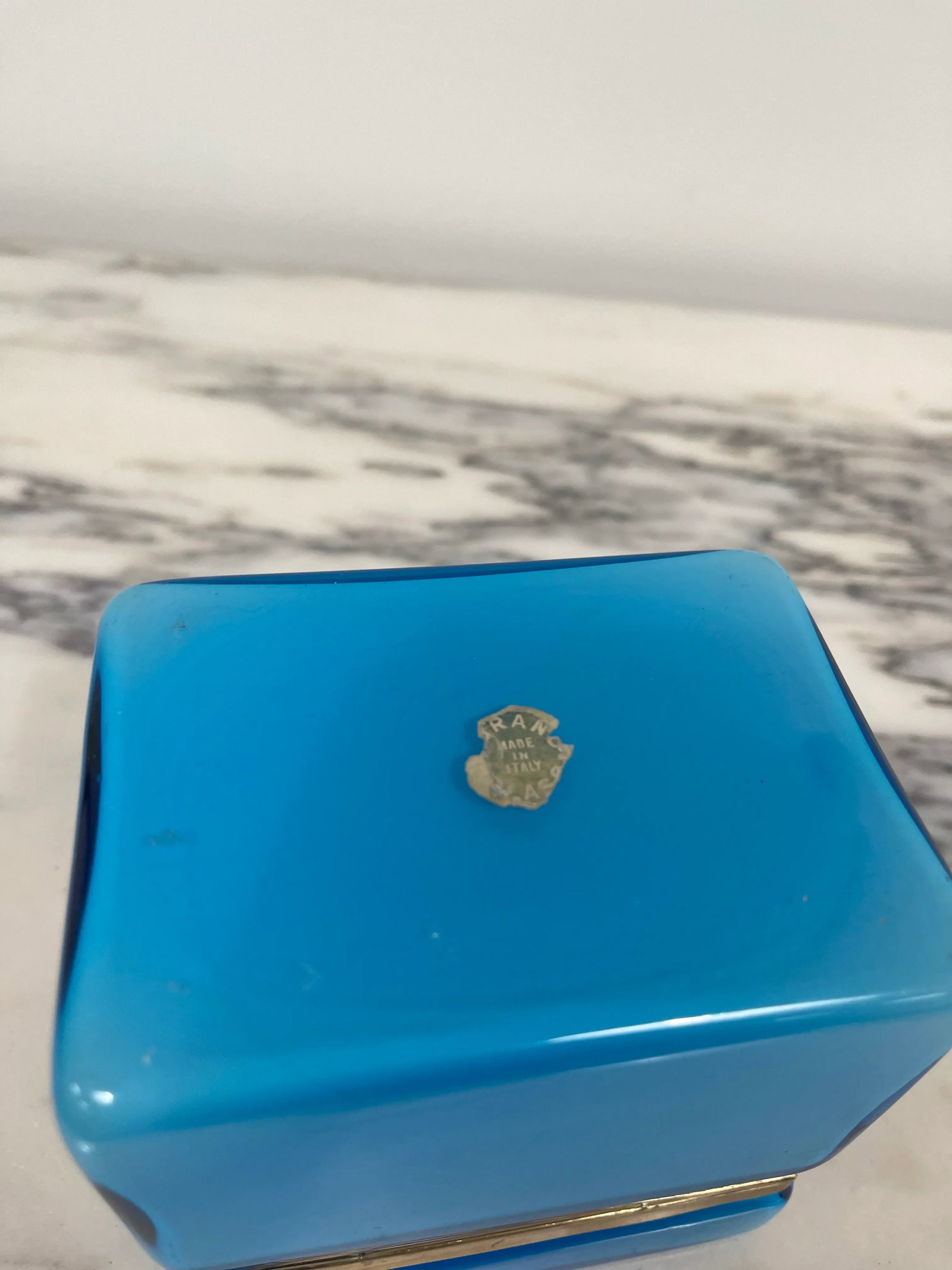 1950s Modern Murano Blue Art Glass Ormulo Brass Casket Box - 6