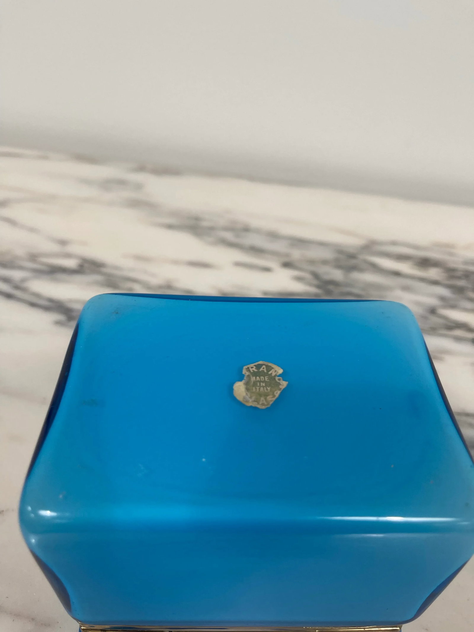 1950s Modern Murano Blue Art Glass Ormulo Brass Casket Box - 7