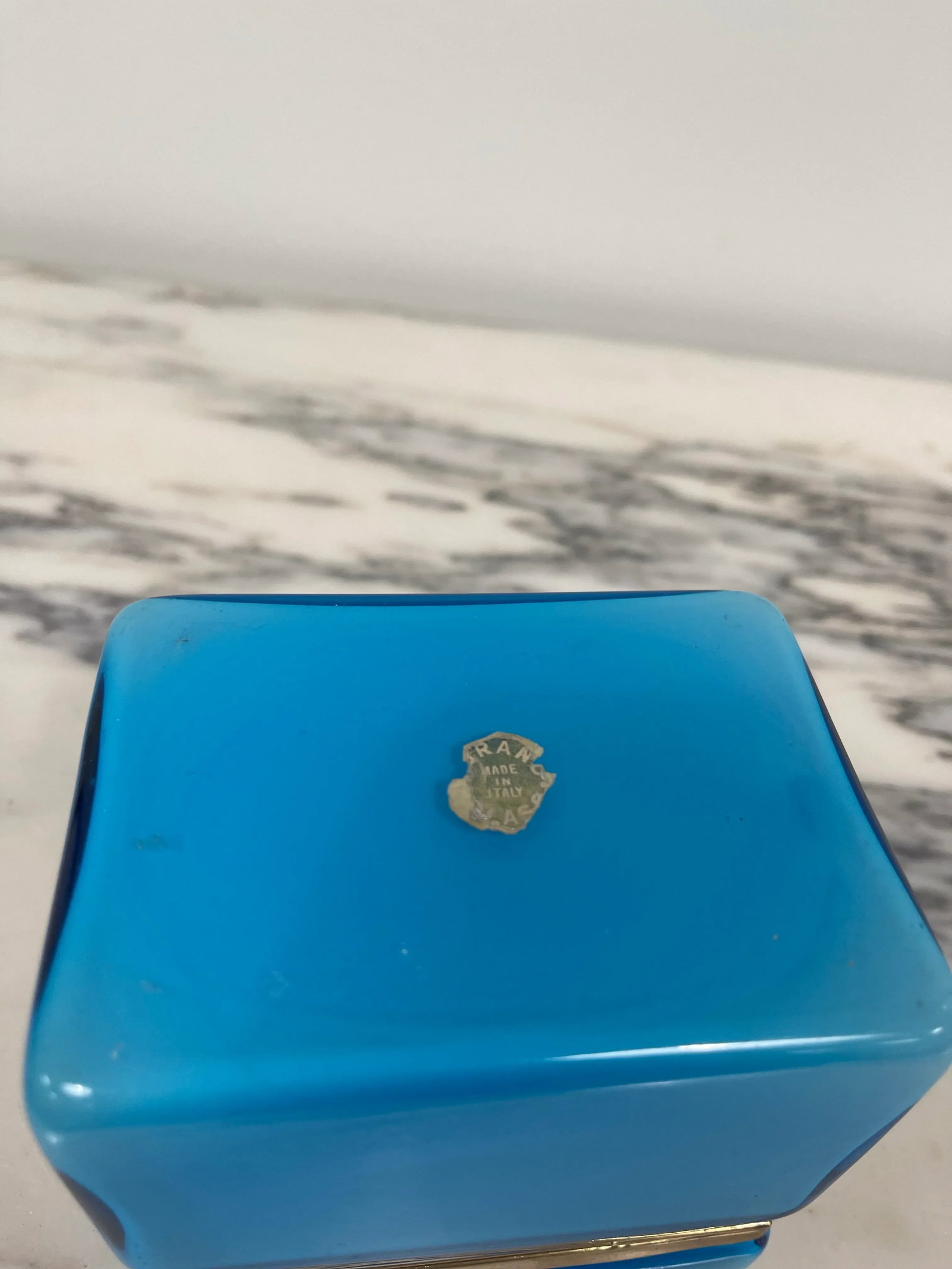1950s Modern Murano Blue Art Glass Ormulo Brass Casket Box - 9
