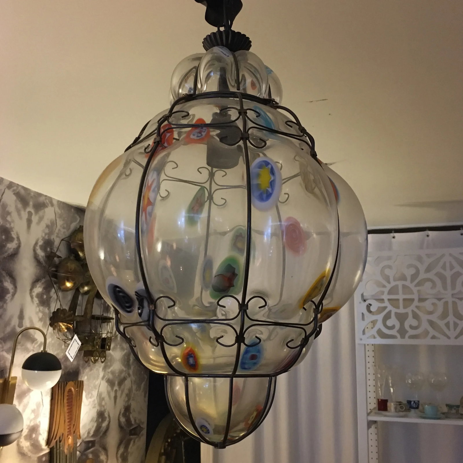 Italian Millefiori Handblown Murano Glass Hanging Light Fixture/ Chandelier - 10