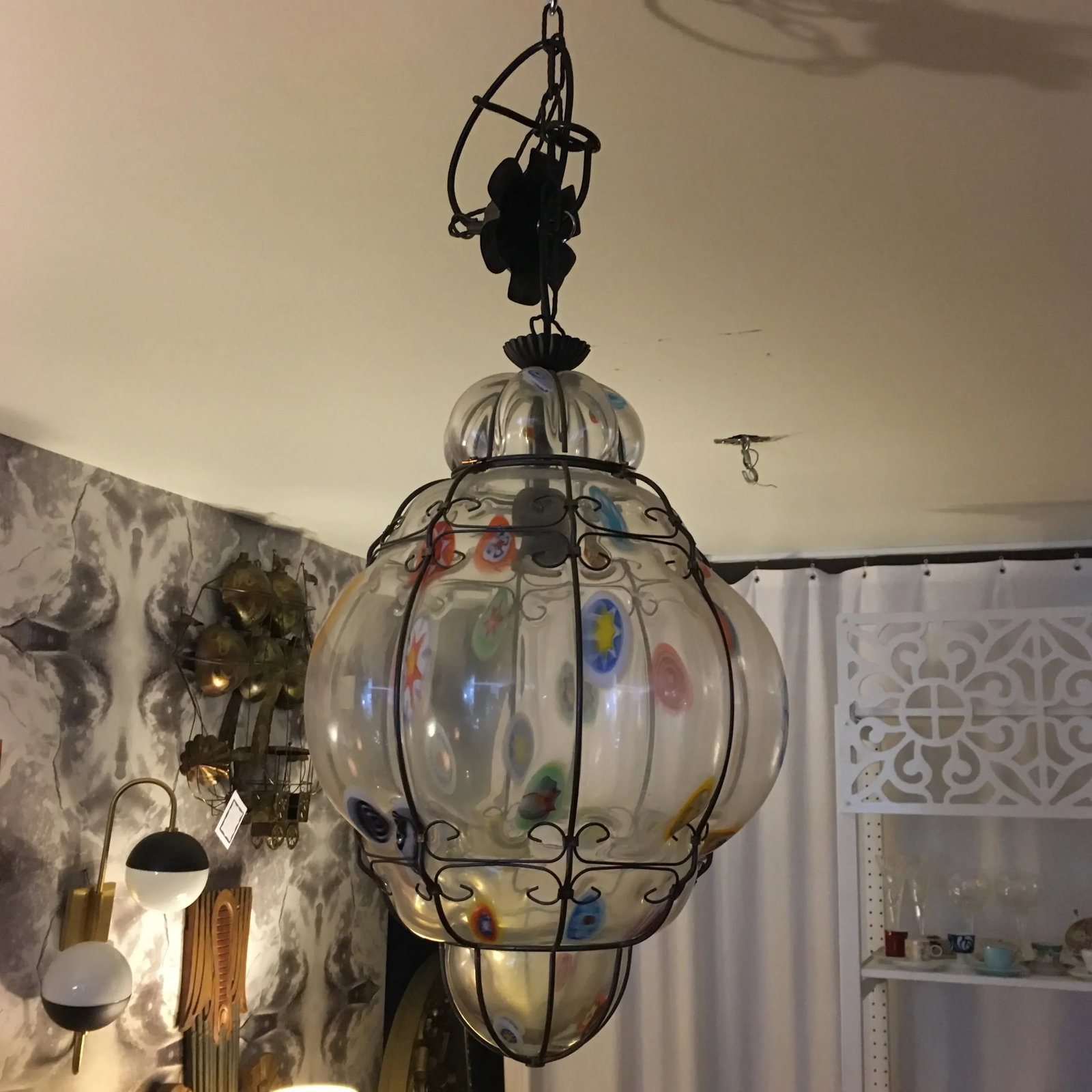 Italian Millefiori Handblown Murano Glass Hanging Light Fixture/ Chandelier - 11